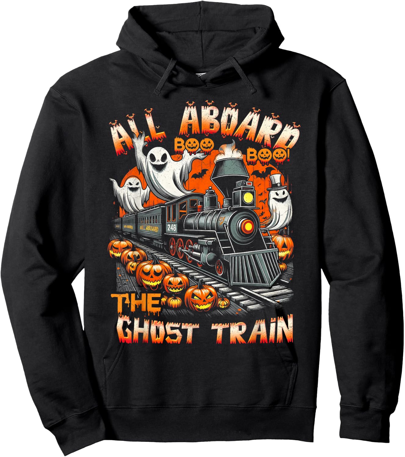 Halloween Ghost Train ChooChoo Locomotive Aboard Railroad Hoodie - Hoodie | Black