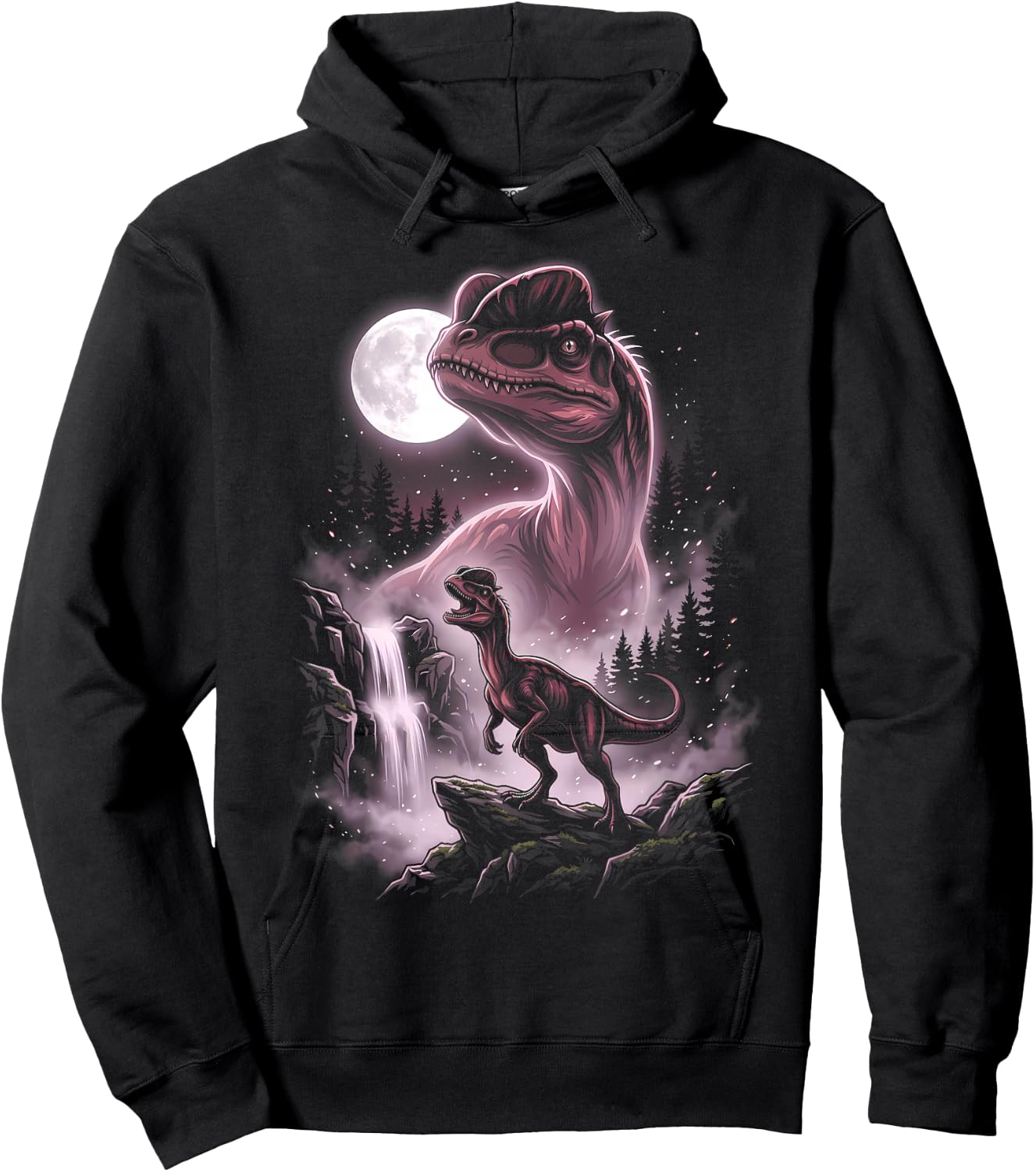 Dilophosaurus Silhouette Mystical Moon Dinosaur Hoodie - Hoodie | Black