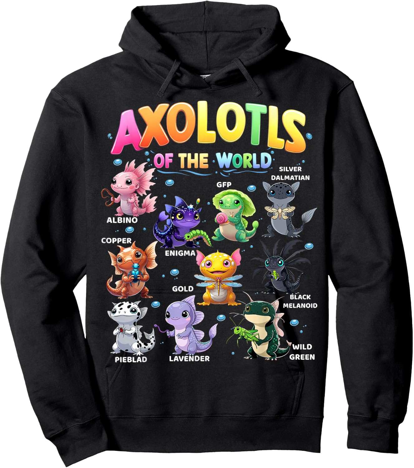 Axolotls Of The World Cute Kawaii Axolotl Men Women Kids Hoodie - Hoodie | Black
