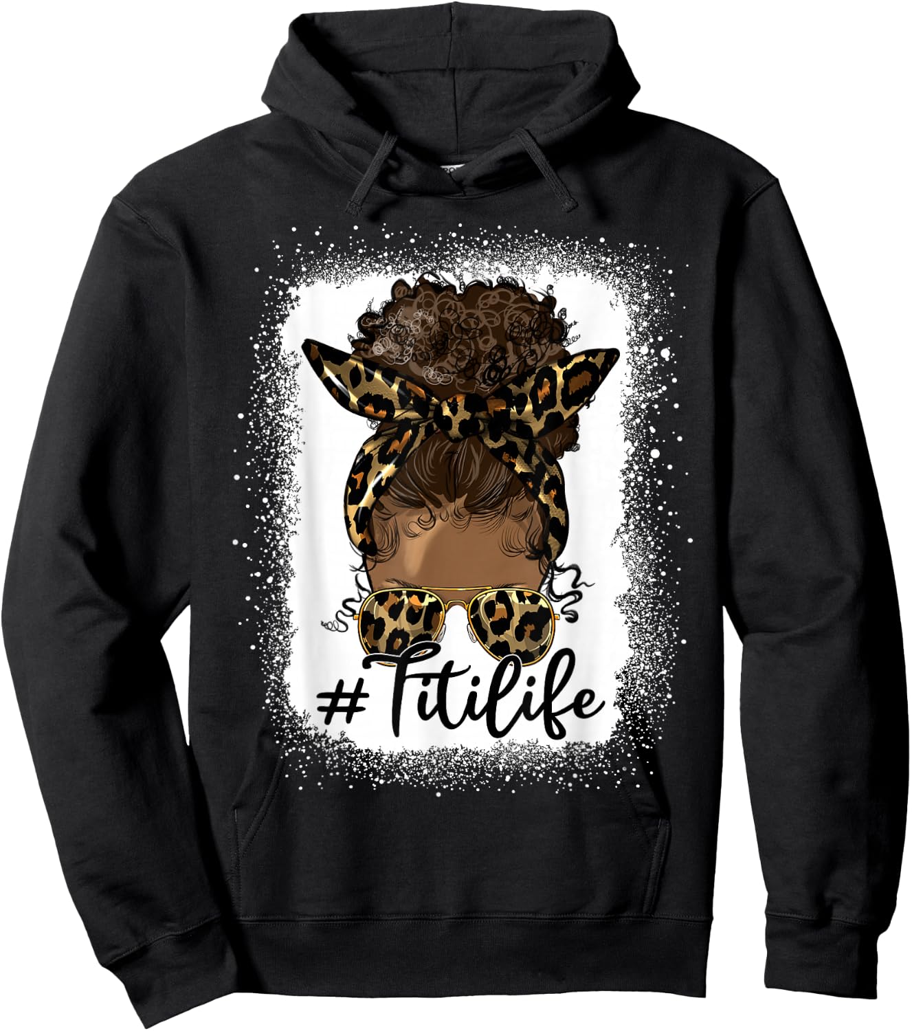 Titi Life Black Women Afro Messy Bun Leopard Mother's Day Hoodie - Hoodie | Black