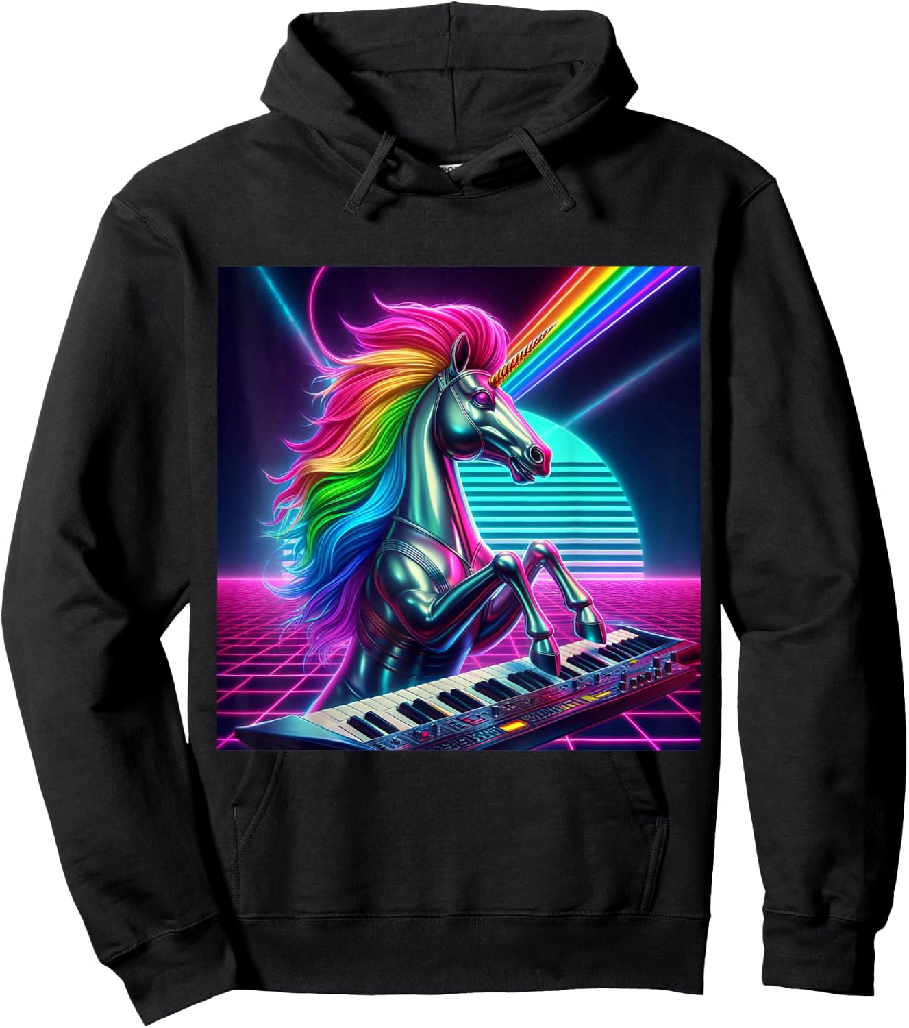 1980s Retro Chrome unicorn Hoodie - Hoodie | Black