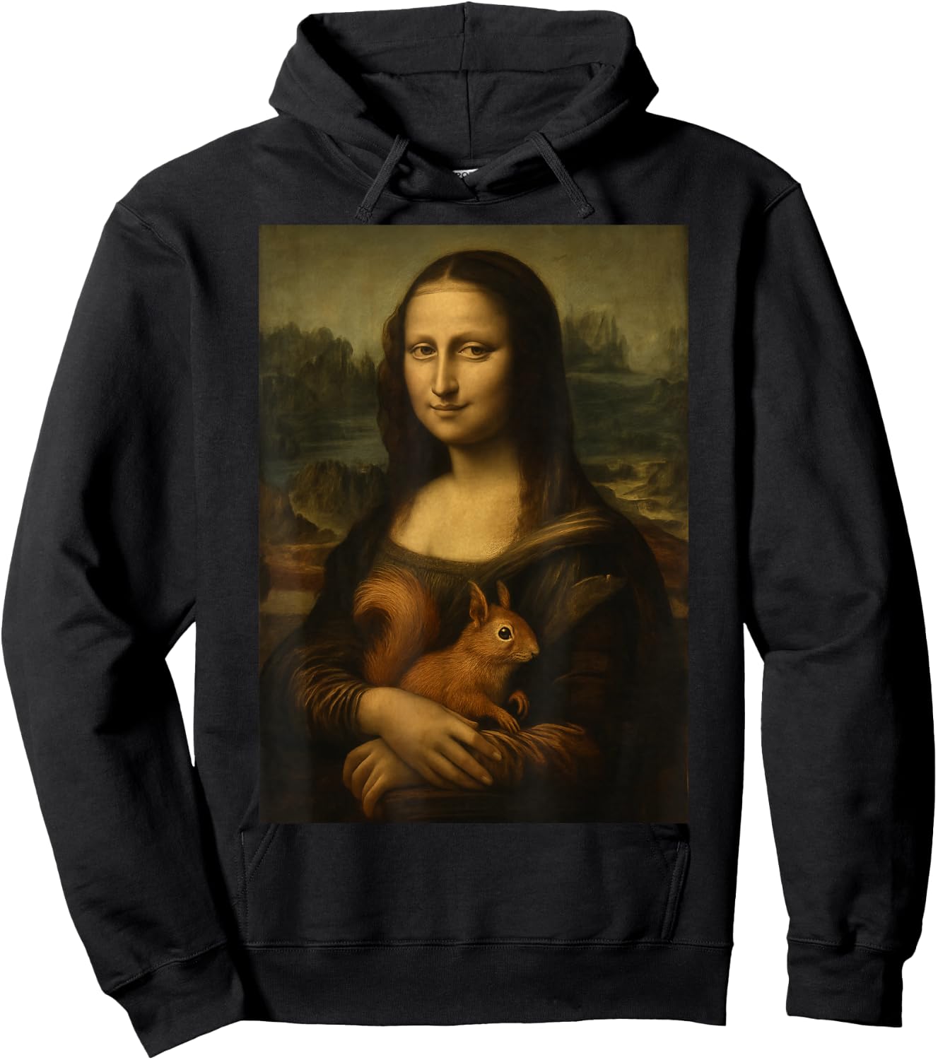 Mona Lisa and Squirrel Art Funny Fine Art Parody Hoodie - Hoodie | Black