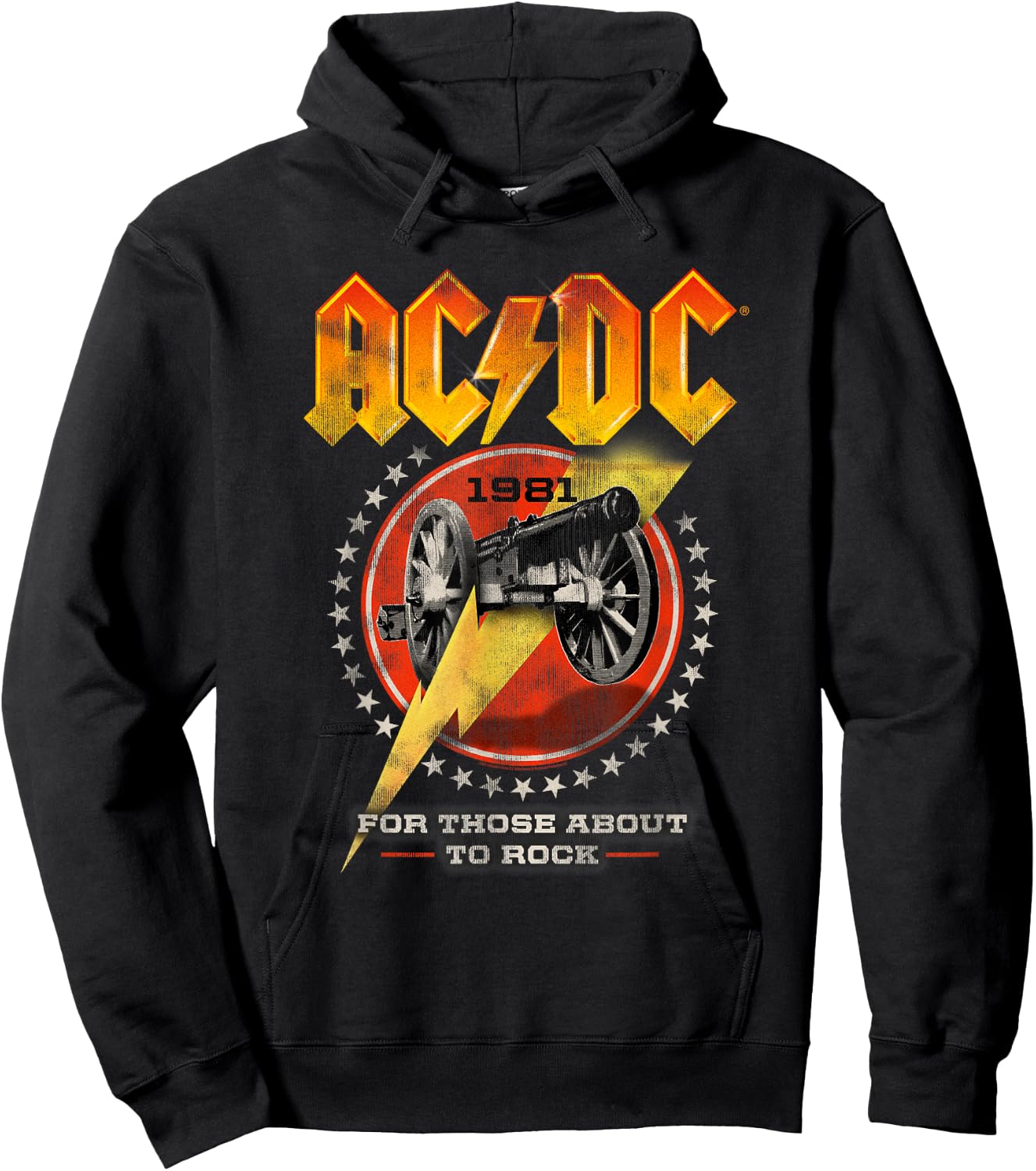 AC/DC For Those About To Rock Distressed Cannon And Stars Hoodie - Hoodie | Black