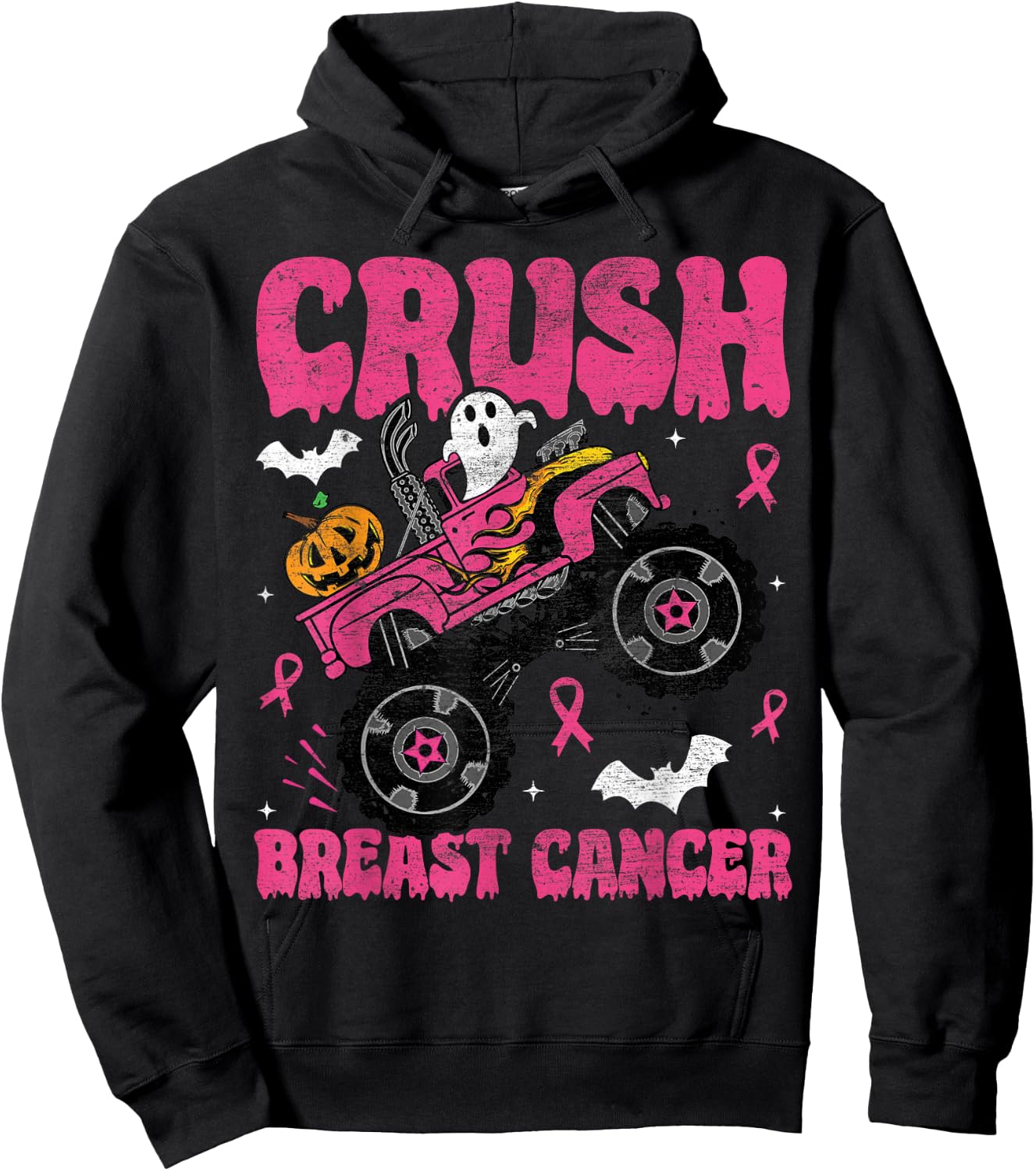 Crush Breast Cancer Awareness Monster Truck Halloween kids Hoodie - Hoodie | Black