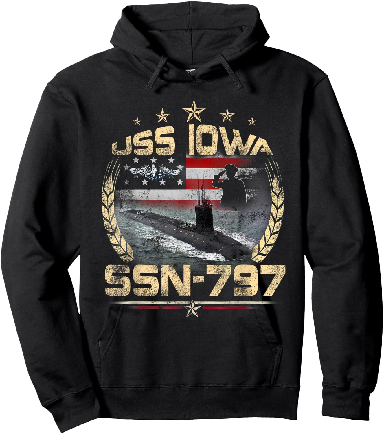 USS Iowa SSN-797 USA Flag Submarine Veteran Patriotic Father Women Men Hoodie - Hoodie | Black