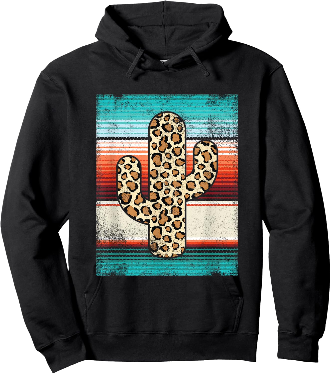 Funny Western Cactus Leopard Cheetah Print Turquoise Serape Hoodie - Hoodie | Black