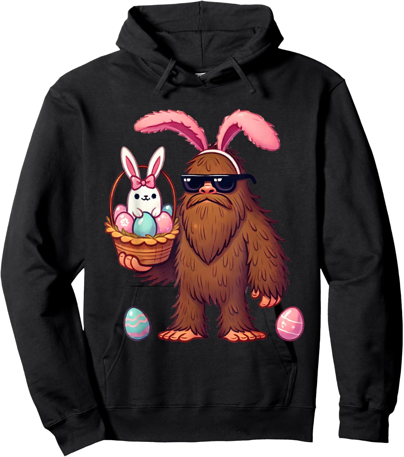 Bigfoot Sasquatch Bunny Easter Eggs Retro Men Boys Kids Cute Hoodie - Hoodie | Black