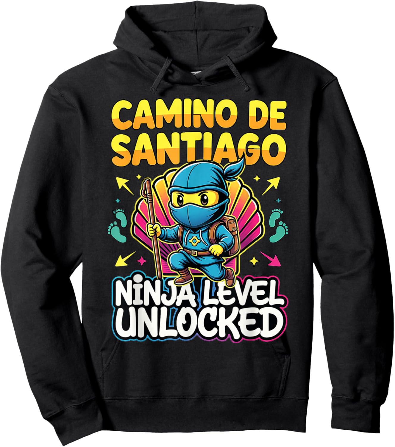 Camino de Santiago Ninja Level Unlocked Funny Cartoon Style Hoodie - Hoodie | Black
