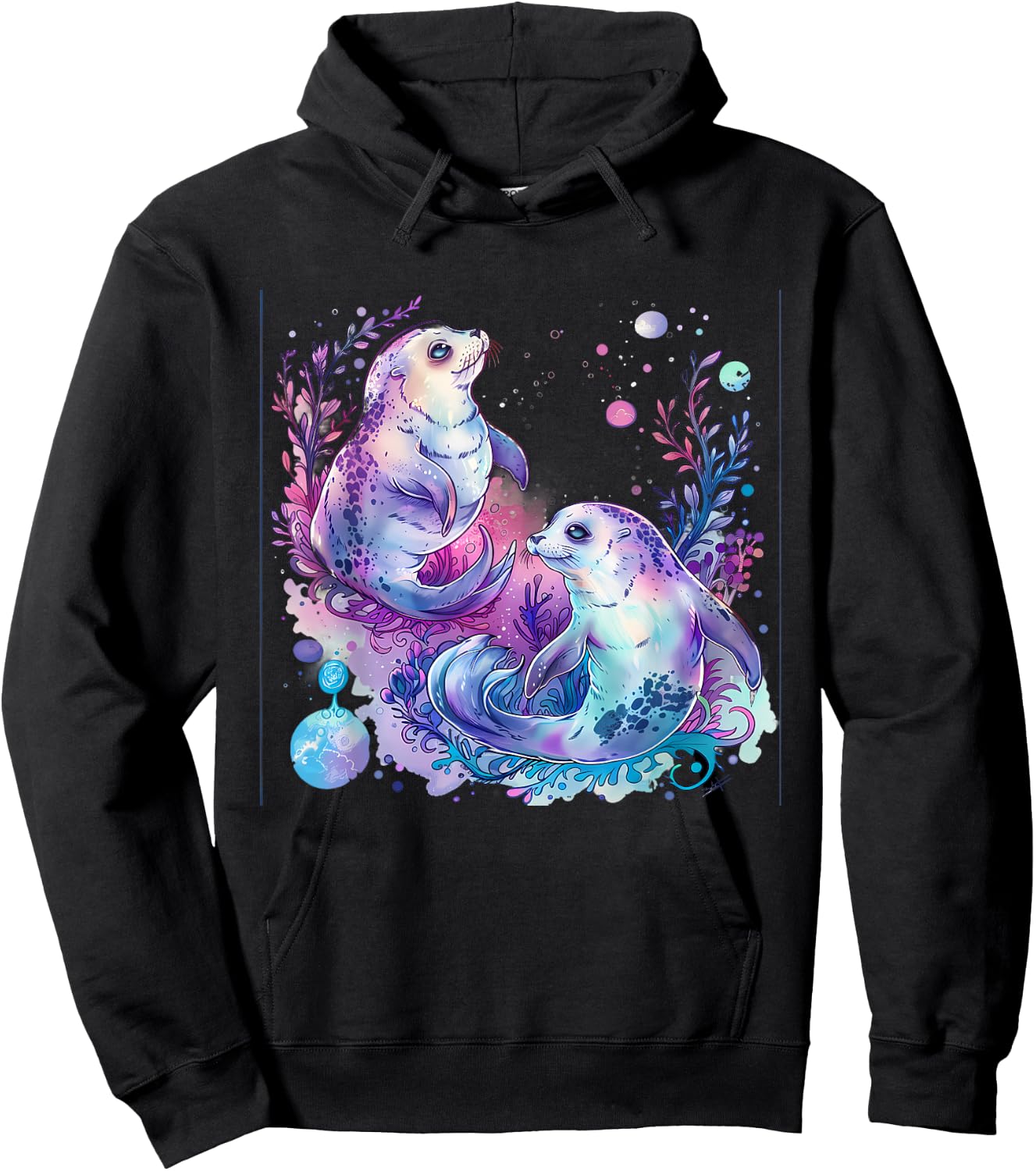 Seal Ocean Sea Seal Marine Mammal Artwork Sea Ocean Animal Hoodie - Hoodie | Black
