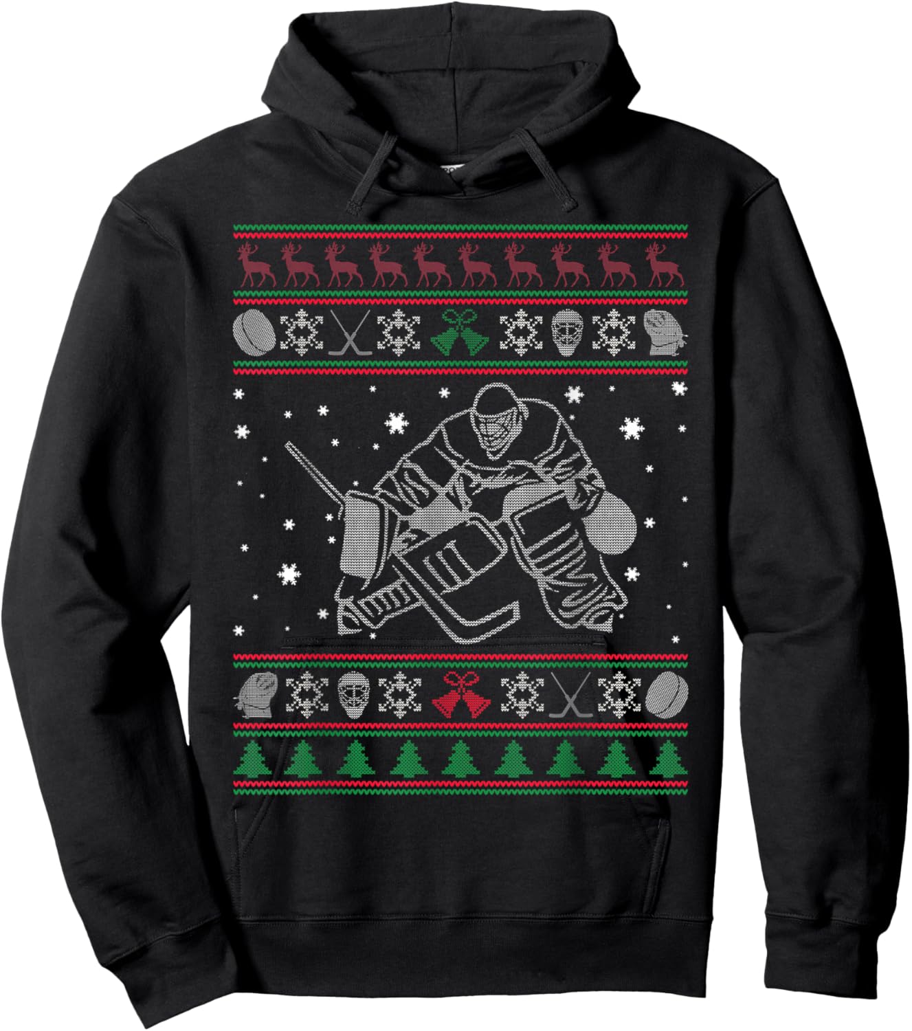 Men Women Hockey Goalie Ugly Christmas Sweater, Gift Hoodie - Hoodie | Black