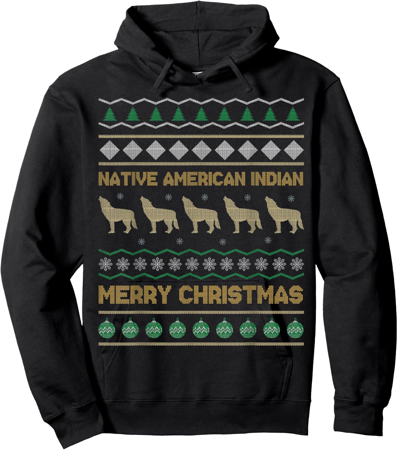 Native American Indian Merry Christmas Funny Gift Ugly Xmas Hoodie - Hoodie | Black