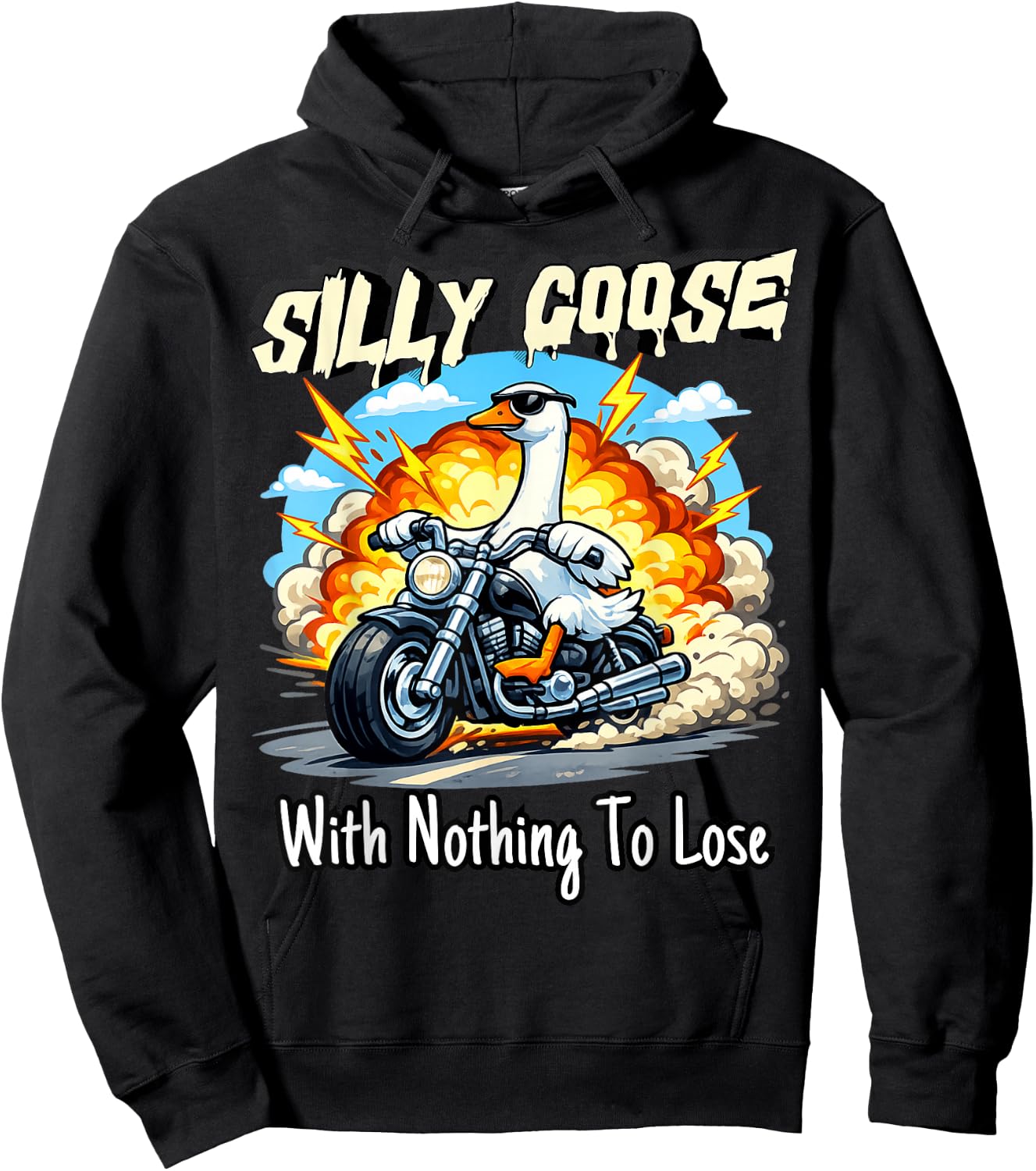 Silly Funny Goose with Nothing to Lose Chaos Goose Hoodie - Hoodie | Black