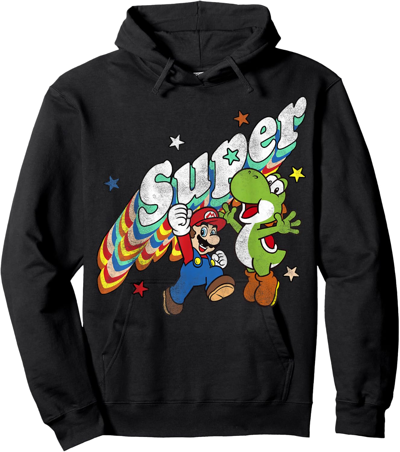 Super Mario Yoshi Mario Rainbow 3D Star Graphic Hoodie - Hoodie | Black