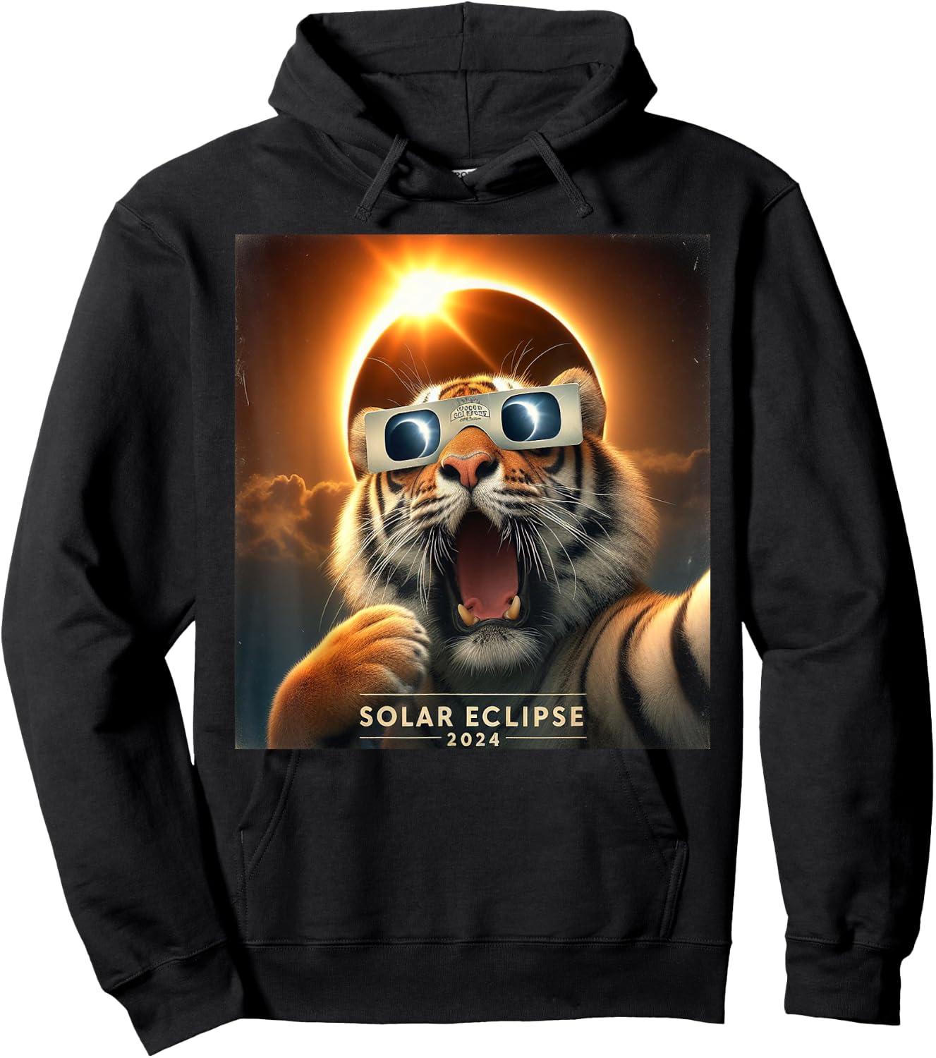 Funny Selfie Tiger Kids Solar Eclipse Hoodie - Hoodie | Black