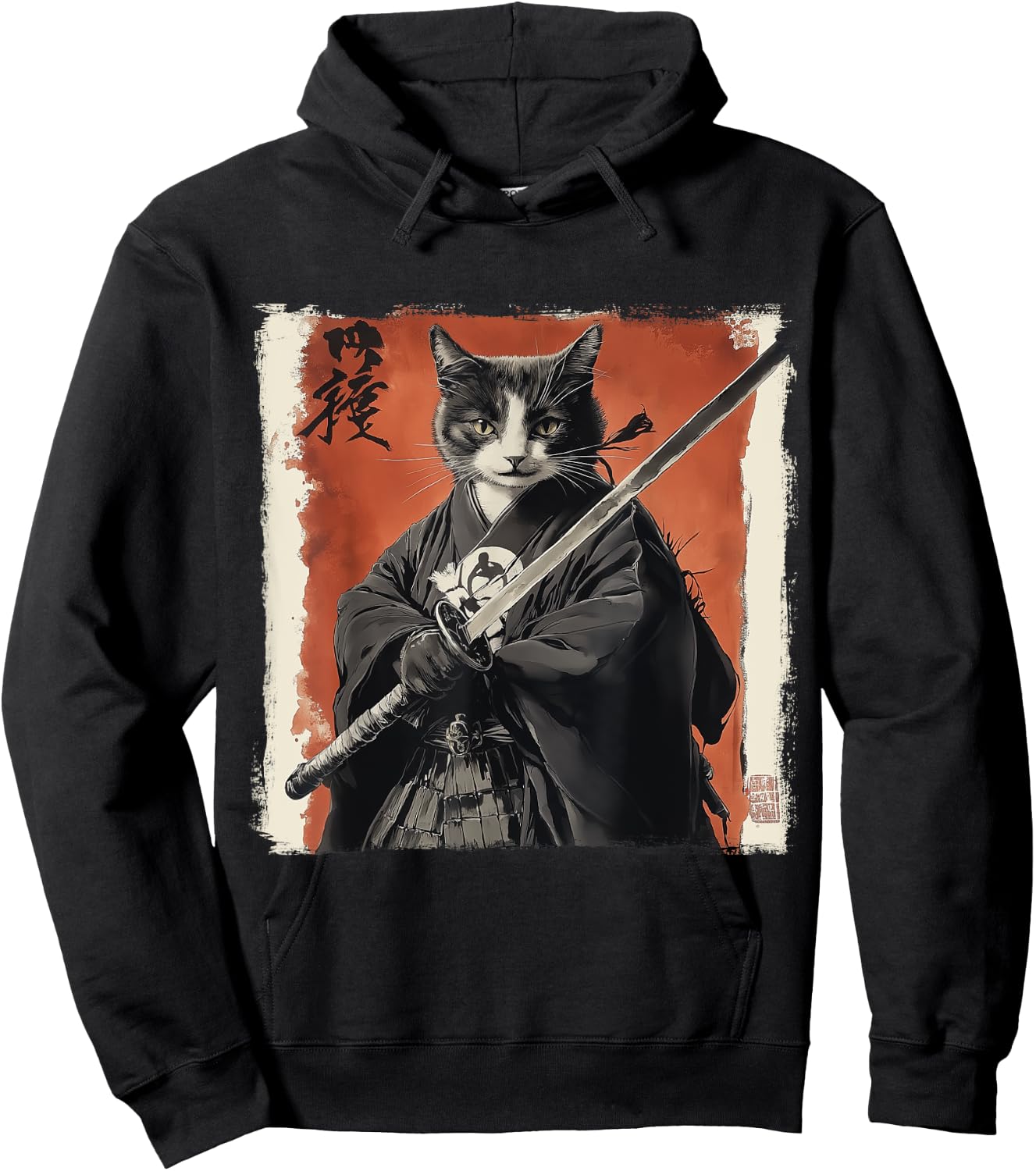 Japanese Samurai Cat Ukiyo-e Warrior Art Japan Vintage Hoodie - Hoodie | Black