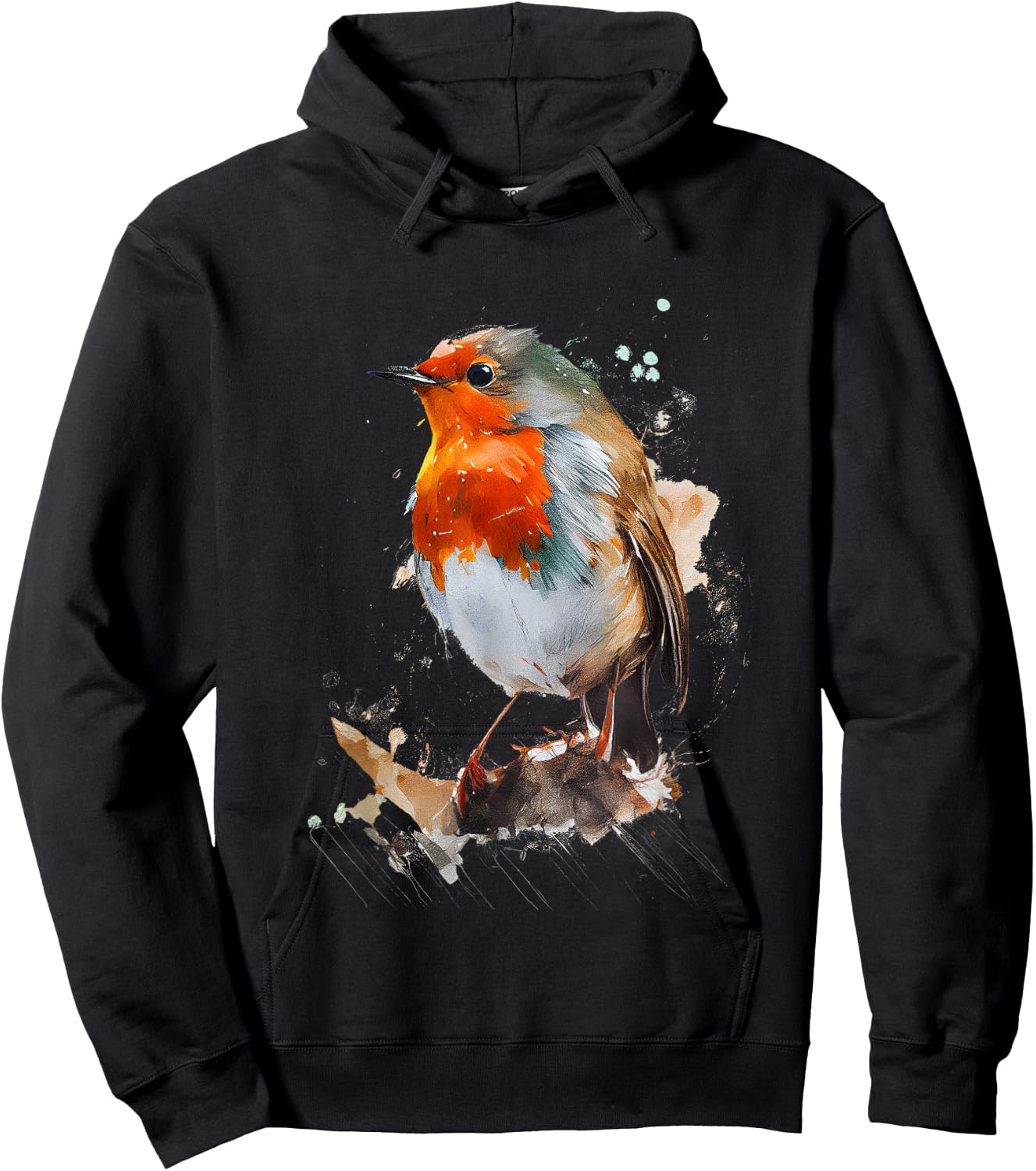 Rotkehlchen buntes Design Hoodie - Hoodie | Black