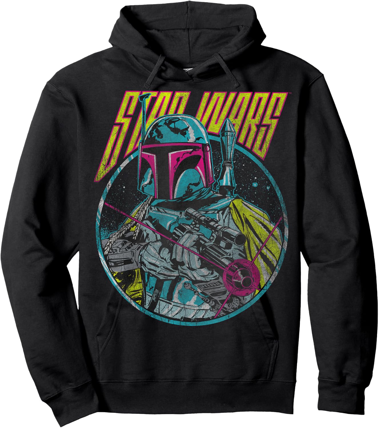 Star Wars Boba Fett Neon Blaster Vintage Disney+ Hoodie - Hoodie | Black