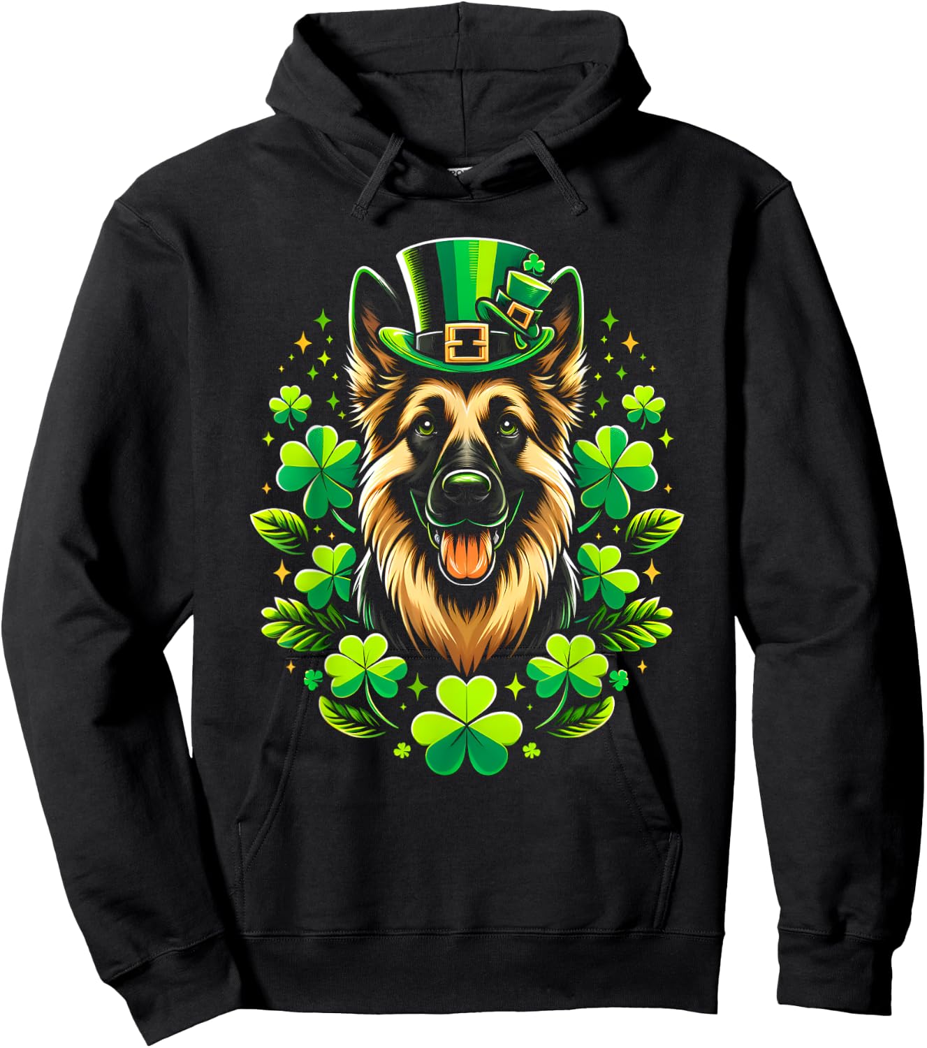 Funny Puppy Shamrock German Shepherd Dog St. Patrick's Day Hoodie - Hoodie | Black