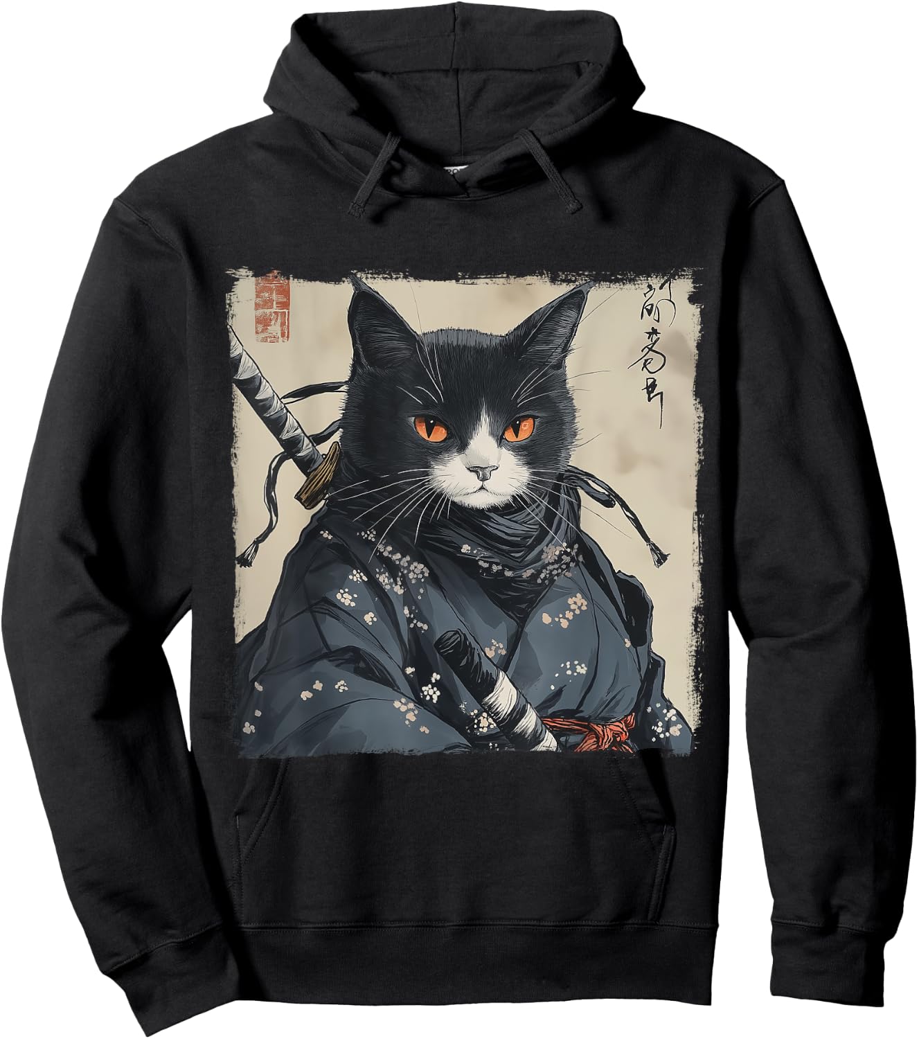 Japanese Samurai Cat Ukiyo-e Warrior Art Japan Vintage Hoodie - Hoodie | Black