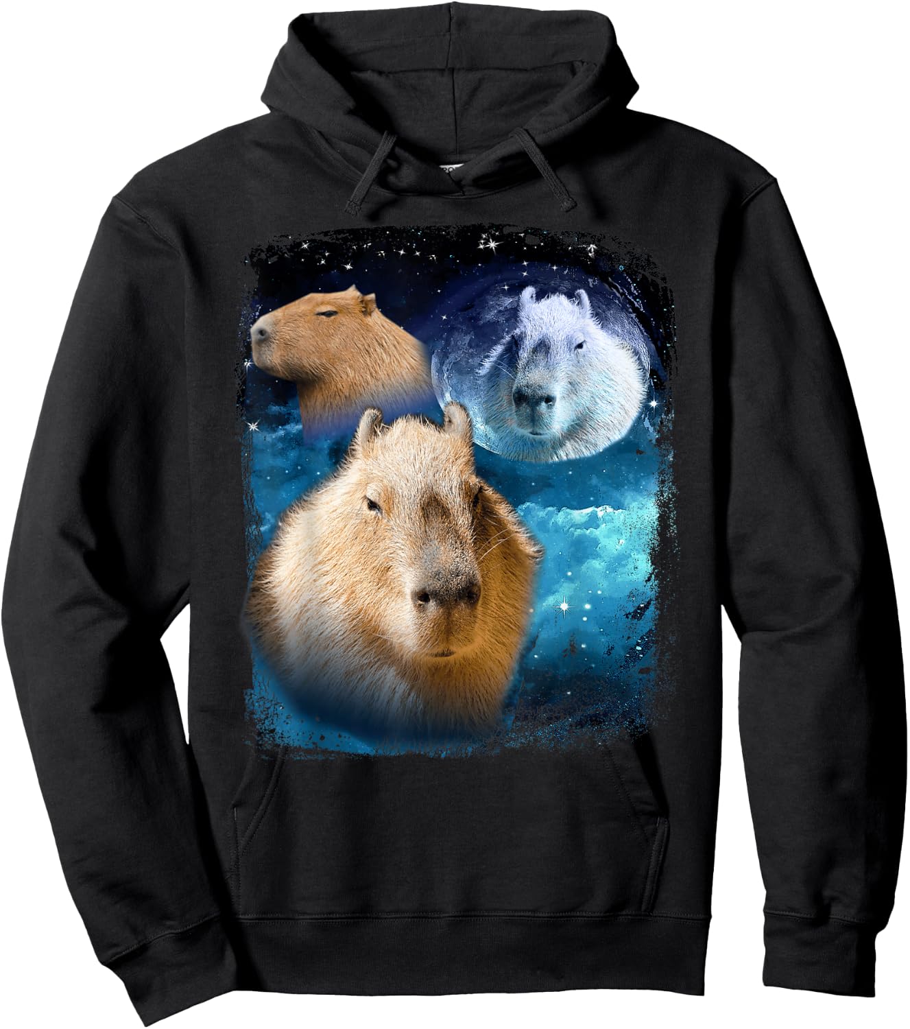 Capybaras howling at the Moon Funny Capybara Meme Vintage Hoodie - Hoodie | Black