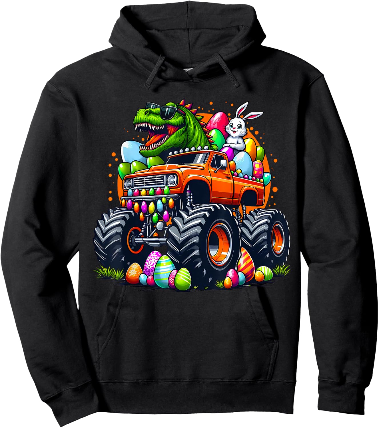 Funny Easter T-Rex Bunny Dinosaur Monster Truck Dino Easter Hoodie - Hoodie | Black