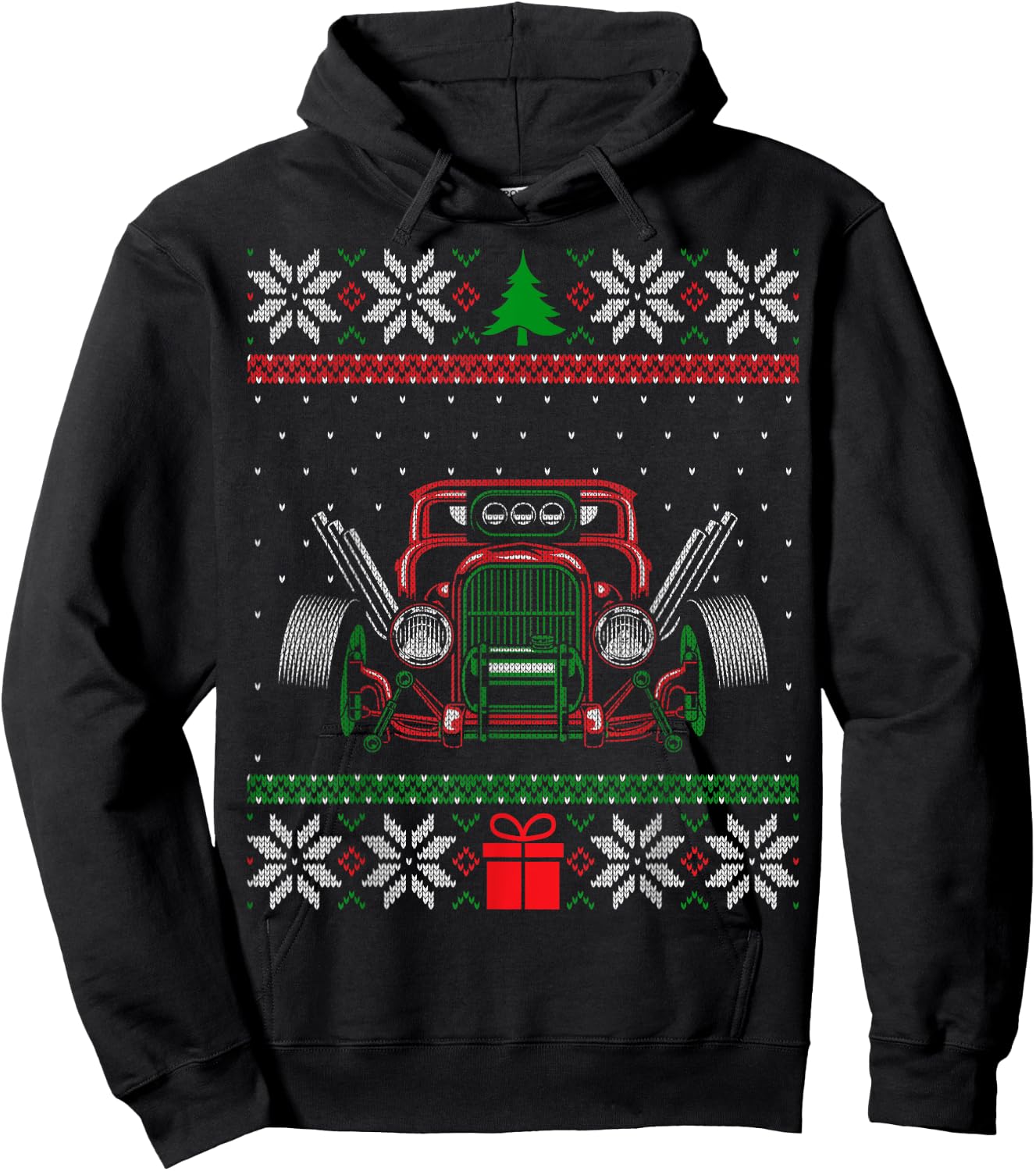 Custom Hot Rod Garage Ugly Christmas Vintage Hotrod Car Guy Hoodie - Hoodie | Black