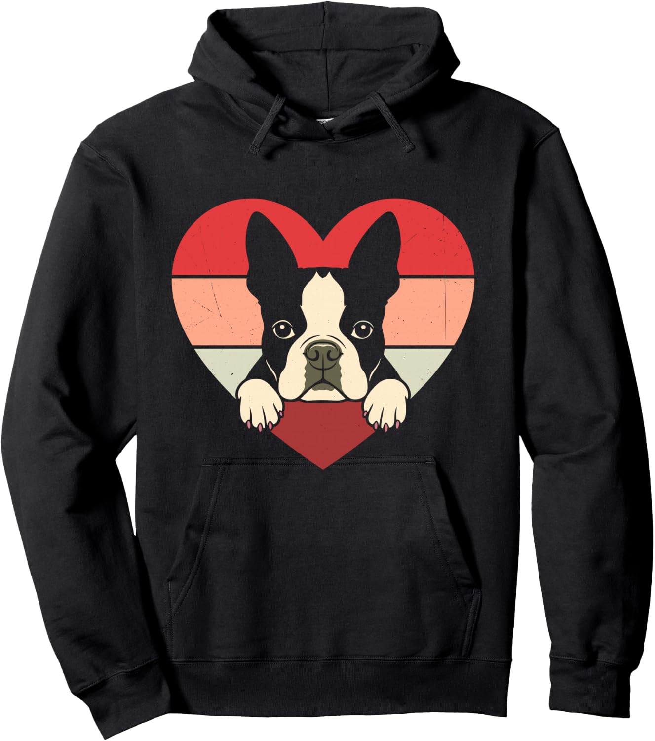 Retro Heart Boston Terrier Dog Vintage Valentine Hoodie - Hoodie | Black
