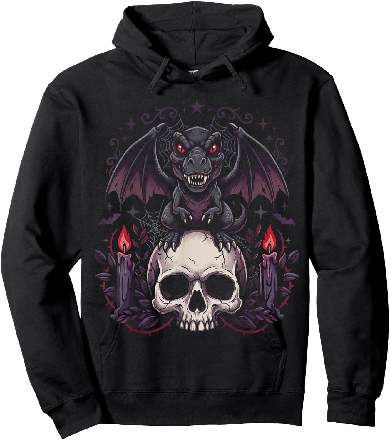 Gothic Dino on Skull Pastel Goth Kawaii Skeleton Hoodie - Hoodie | Black