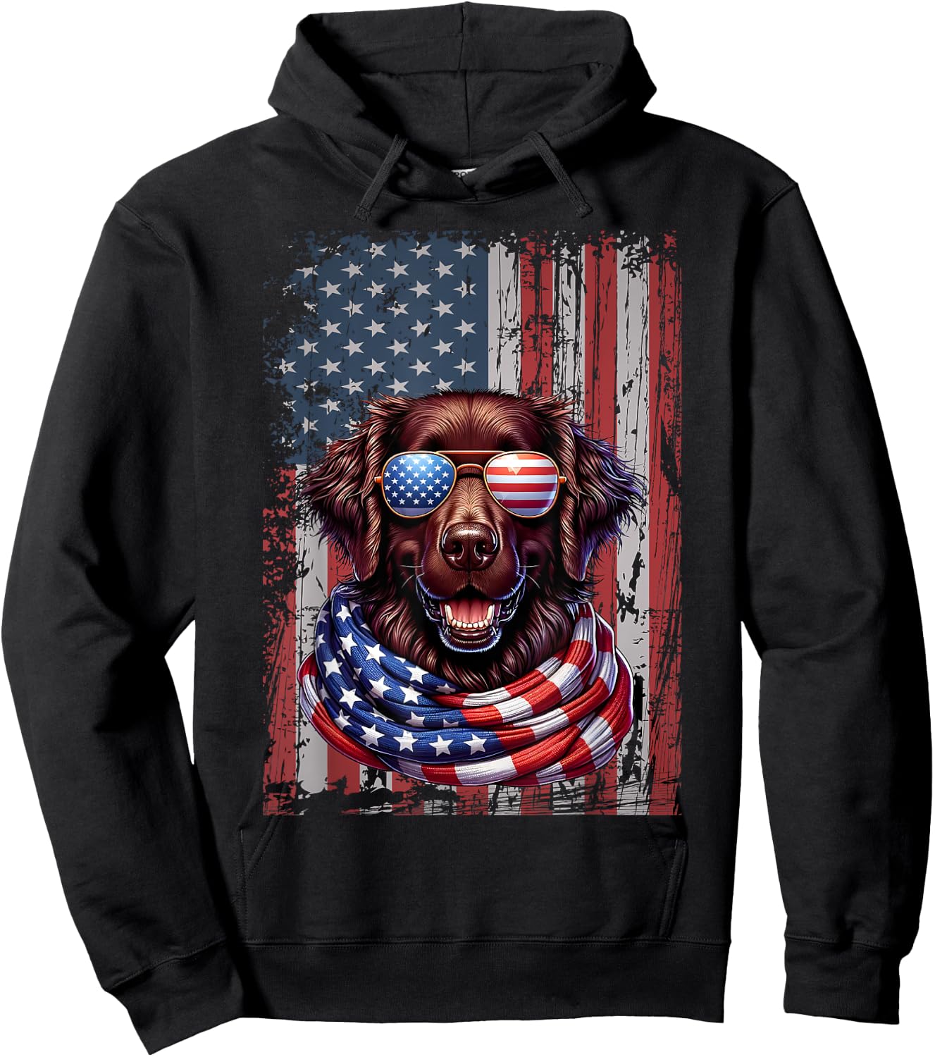 Flat-Coated Retriever Lover US Flag 4th Of July Patriotic Women Kids Men Hoodie - Hoodie | Black
