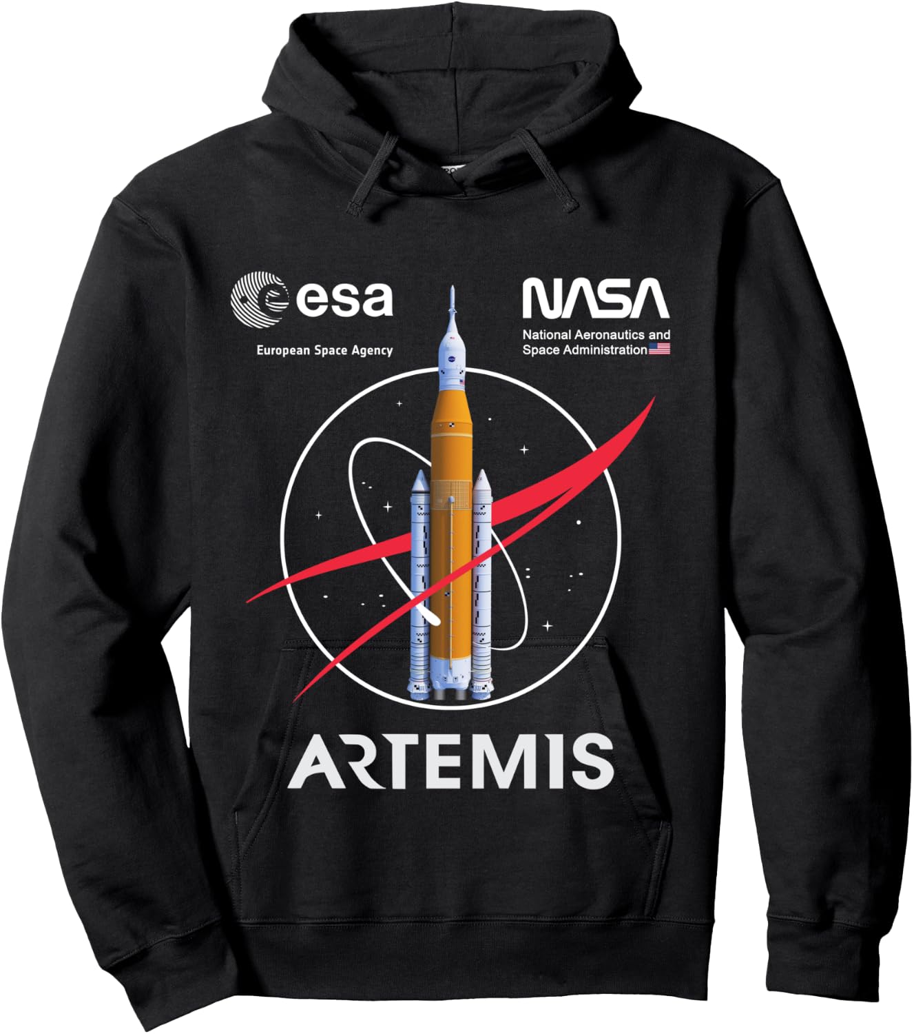 NASA Artemis Mission SLS Worm and ESA Logo Langarmshirt Hoodie - Hoodie | Black