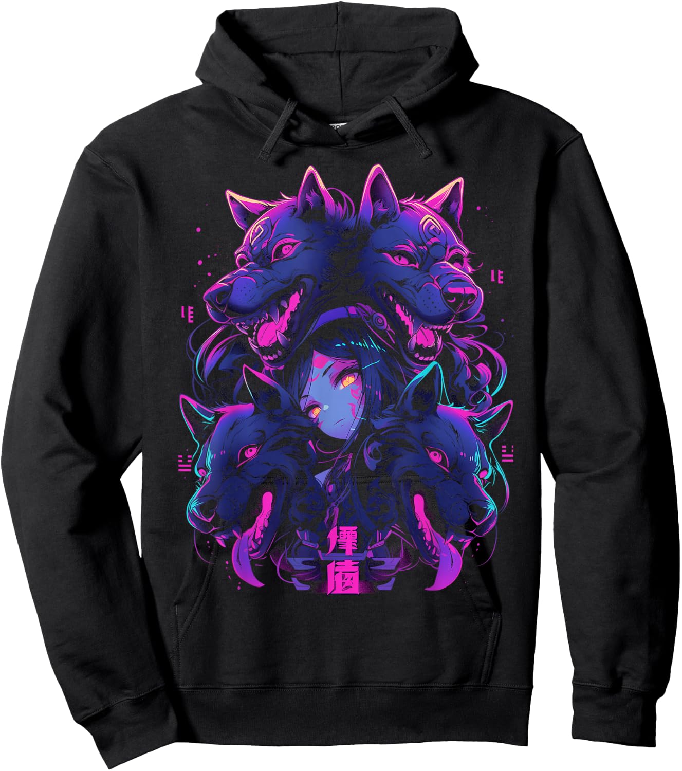 Anime Manga Cyberpunk Aesthetic Techwear Harajuku Wolf , black Hoodie - Hoodie | Black