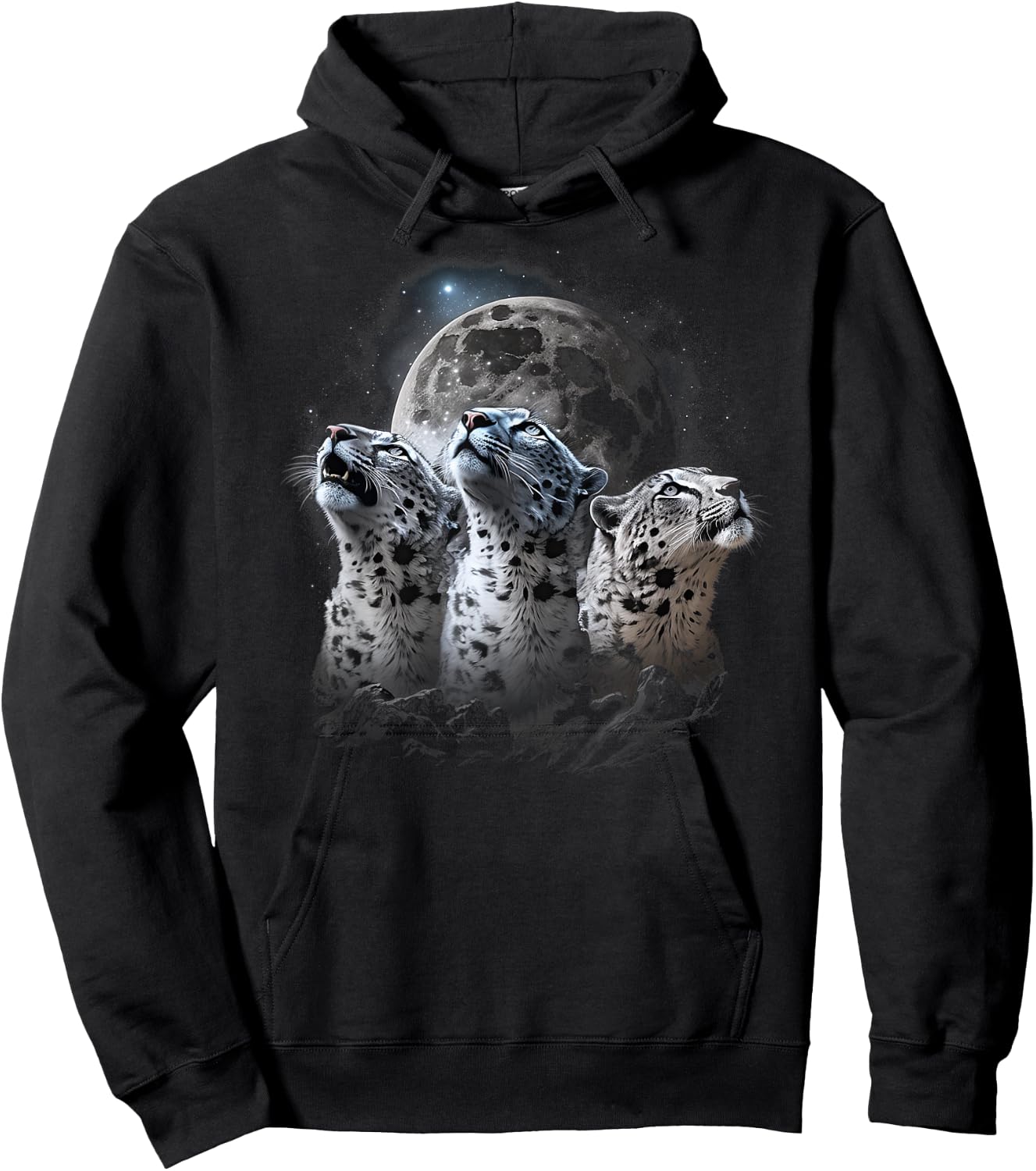 Aesthetic Snow Leopard Howling at Moon Hoodie - Hoodie | Black