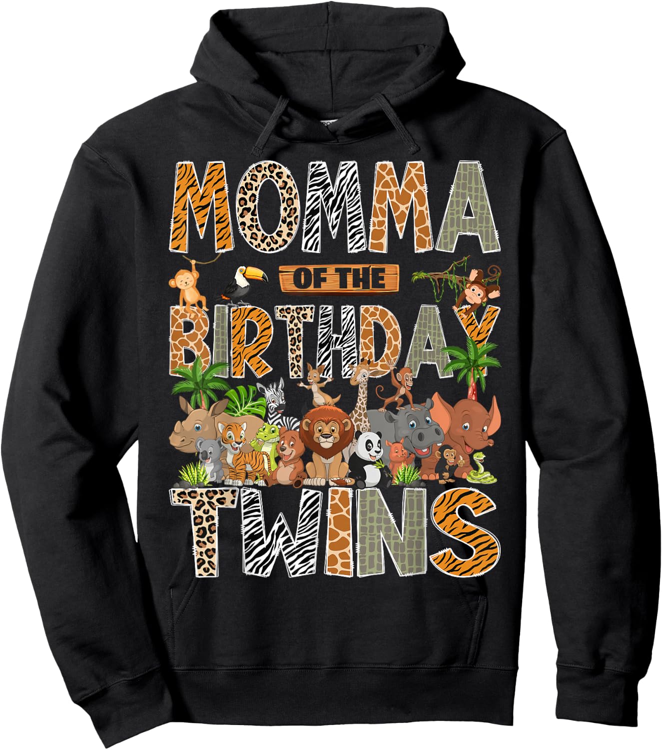 Momma of The Birthday Twins Safari Wild One Zoo Animal Hoodie - Hoodie | Black