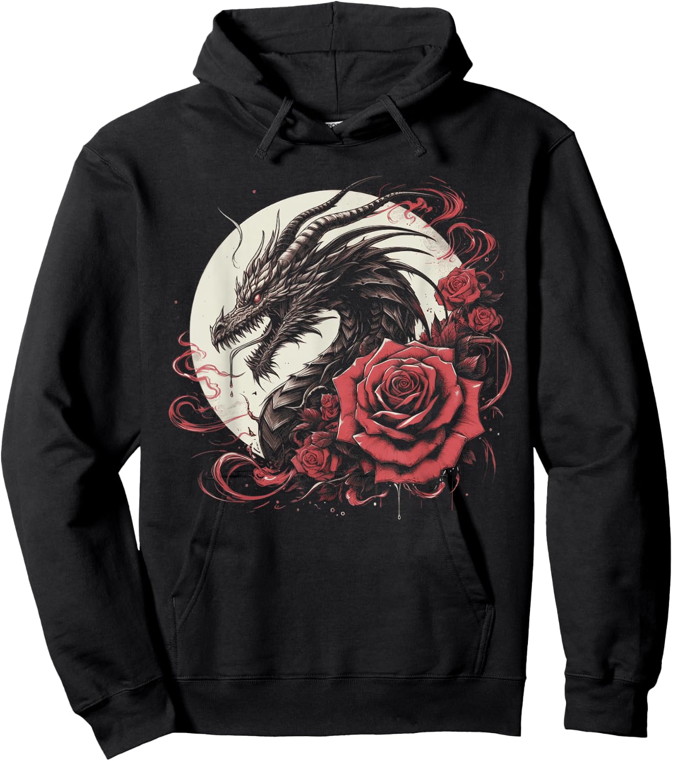 Dragon With Roses And Full Moon Dark Art Hoodie - Hoodie | Black