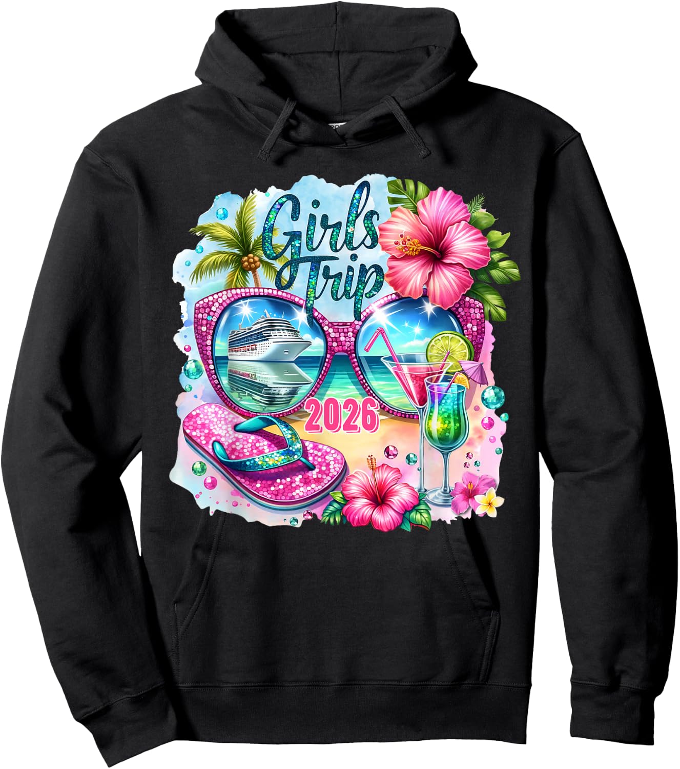 Girls Trip 2026 Aloha Hawaii Beach Summer Vacation Funny Hoodie - Hoodie | Black