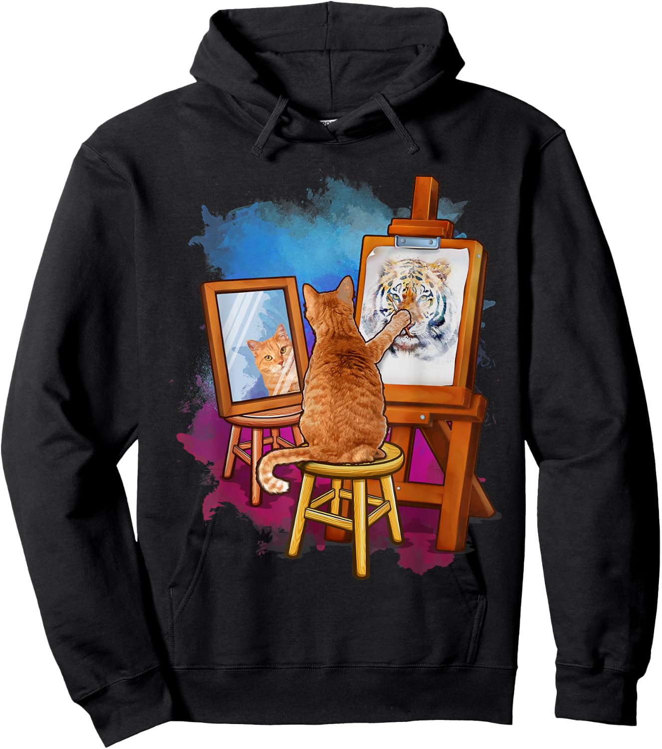 Cat Painting Lion Artistic Animals Lover Graphic Novelty Hoodie - Hoodie | Black