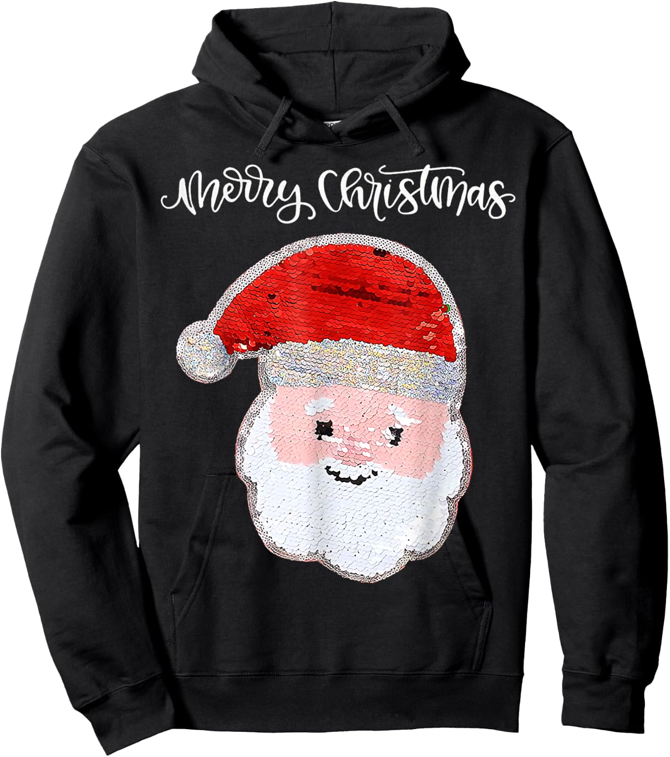 Christmas for Girls and Boys Flip Sequin Santa Ugly Xmas Hoodie - Hoodie | Black