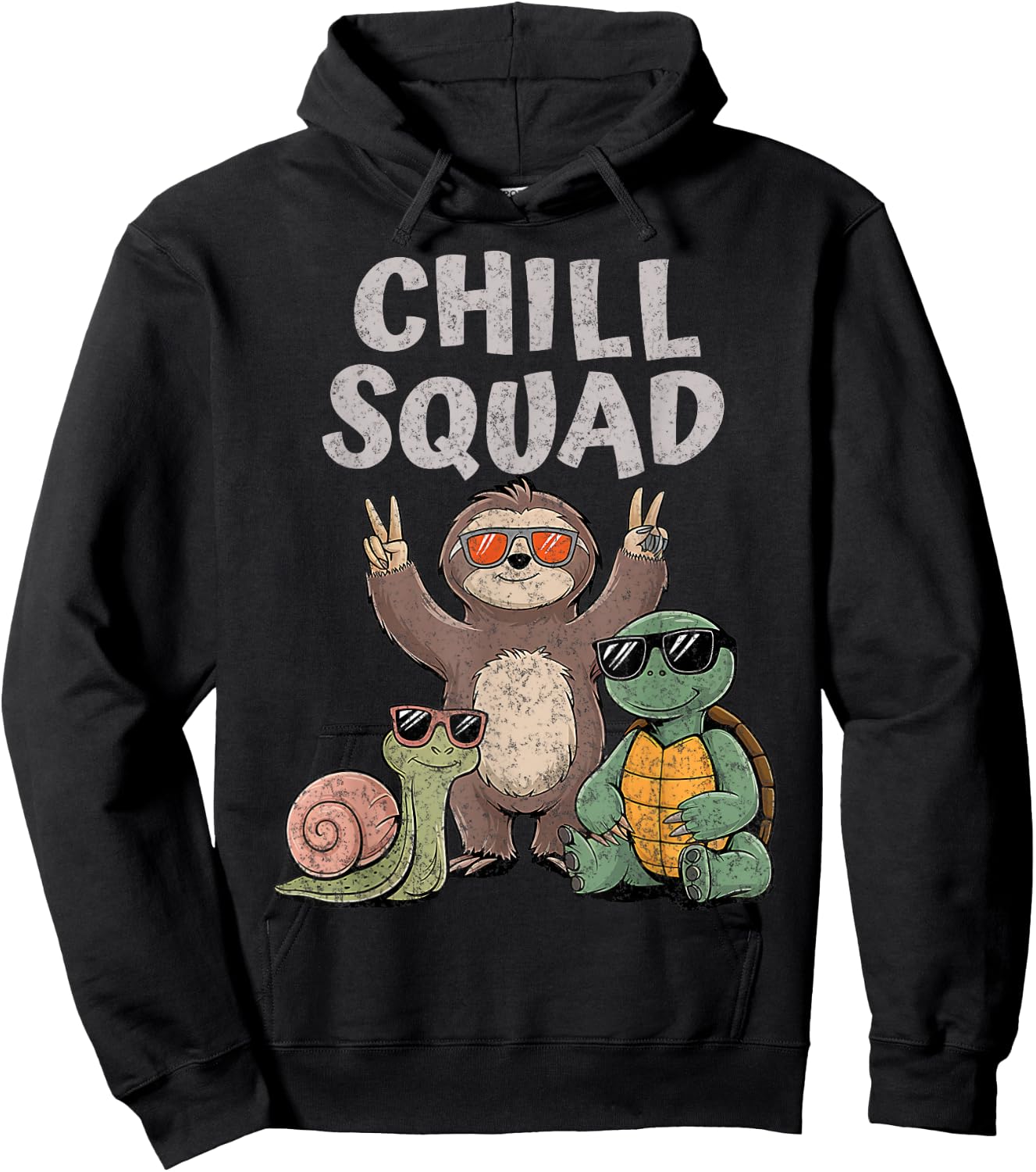 Funny Snail Sloth Turtle Chill Squad Gang Group Team Party Hoodie - Hoodie | Black
