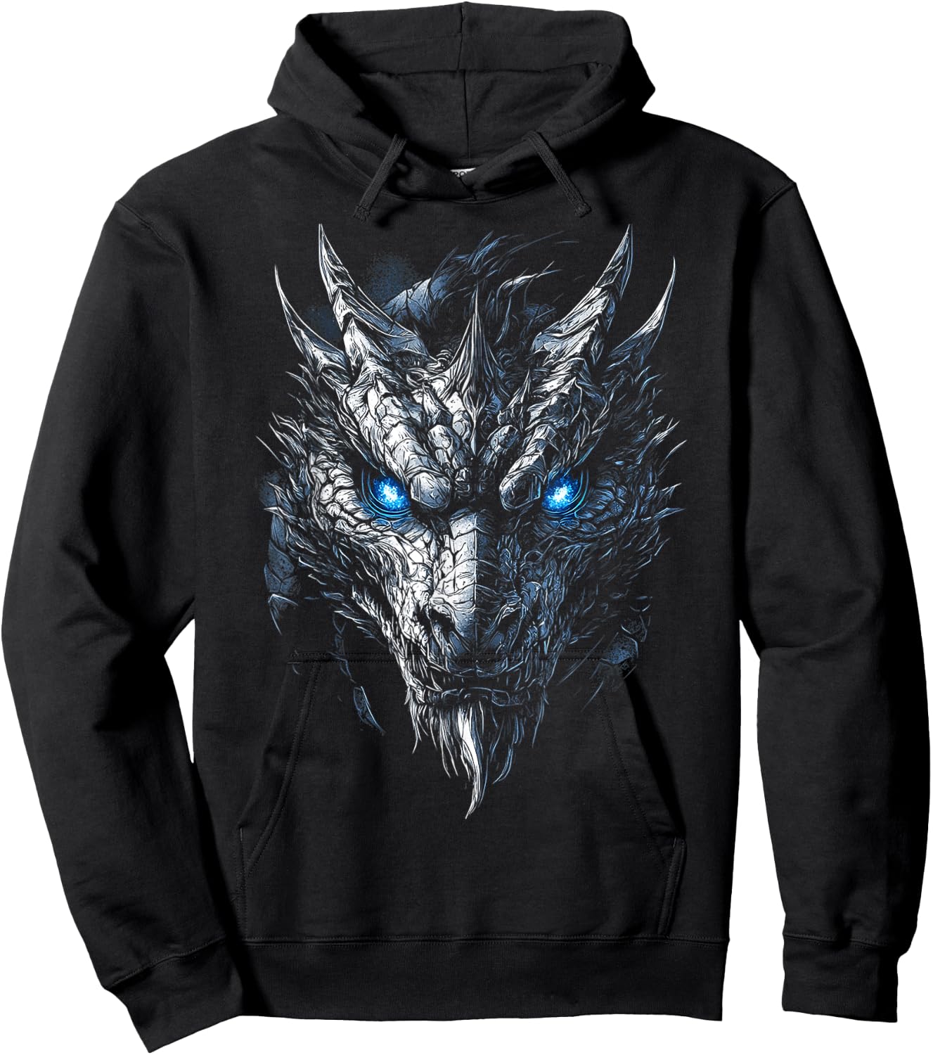 Dragon Ufo Graphic Blue Eyes Illustration Dragon , Black, S Hoodie - Hoodie | Black