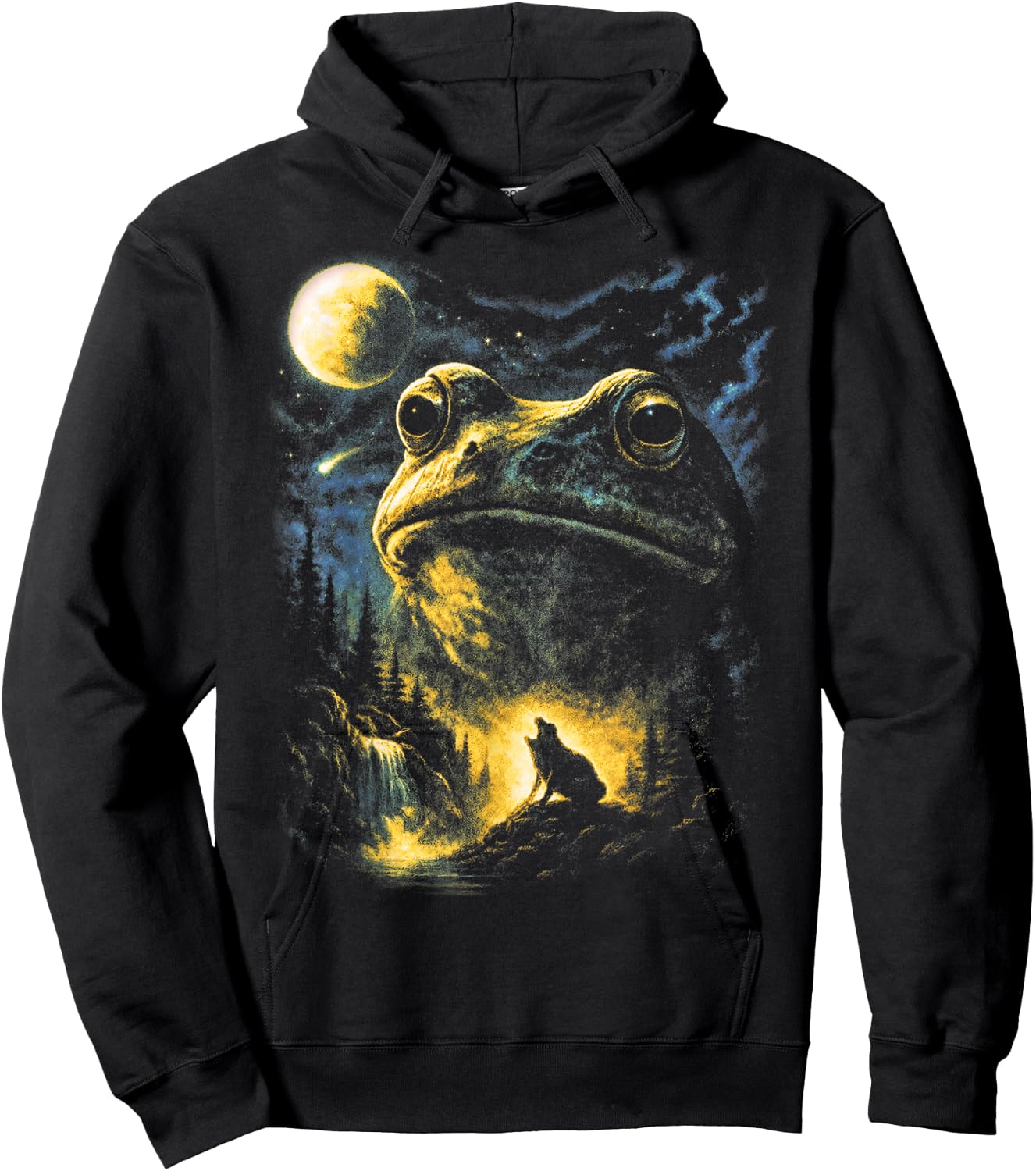Vintage 90s Three Frogs Howling at The Moon 3 Frog Moon Hoodie - Hoodie | Black