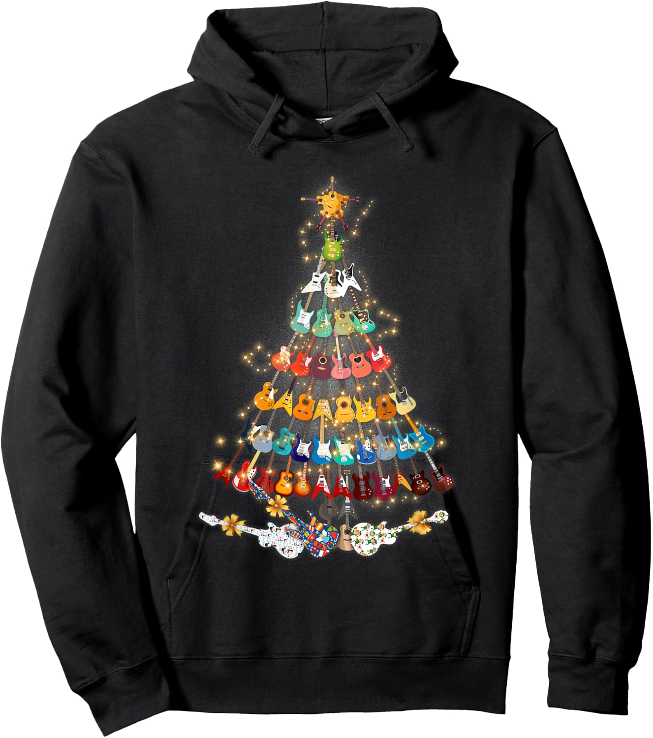 Christmas Guitar Tree - Xmas Guitarist Musician Gift Hoodie - Hoodie | Black