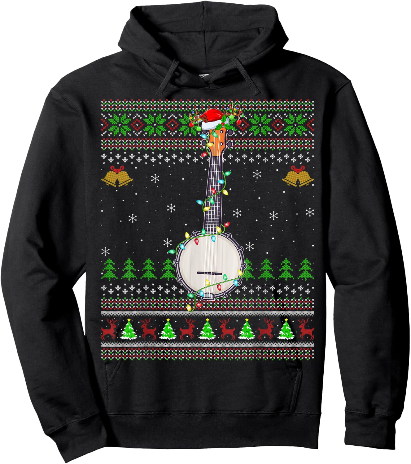 Ugly Banjo Xmas Lighting Santa Banjo Christmas Hoodie - Hoodie | Black