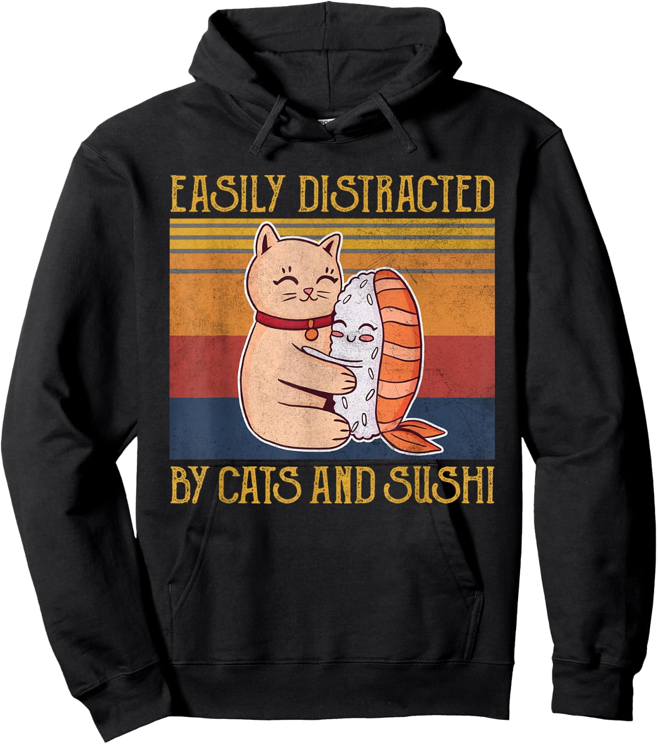 Cat Sushi Lover Gift Easily Distracted By Cats and Sushi Hoodie - Hoodie | Black