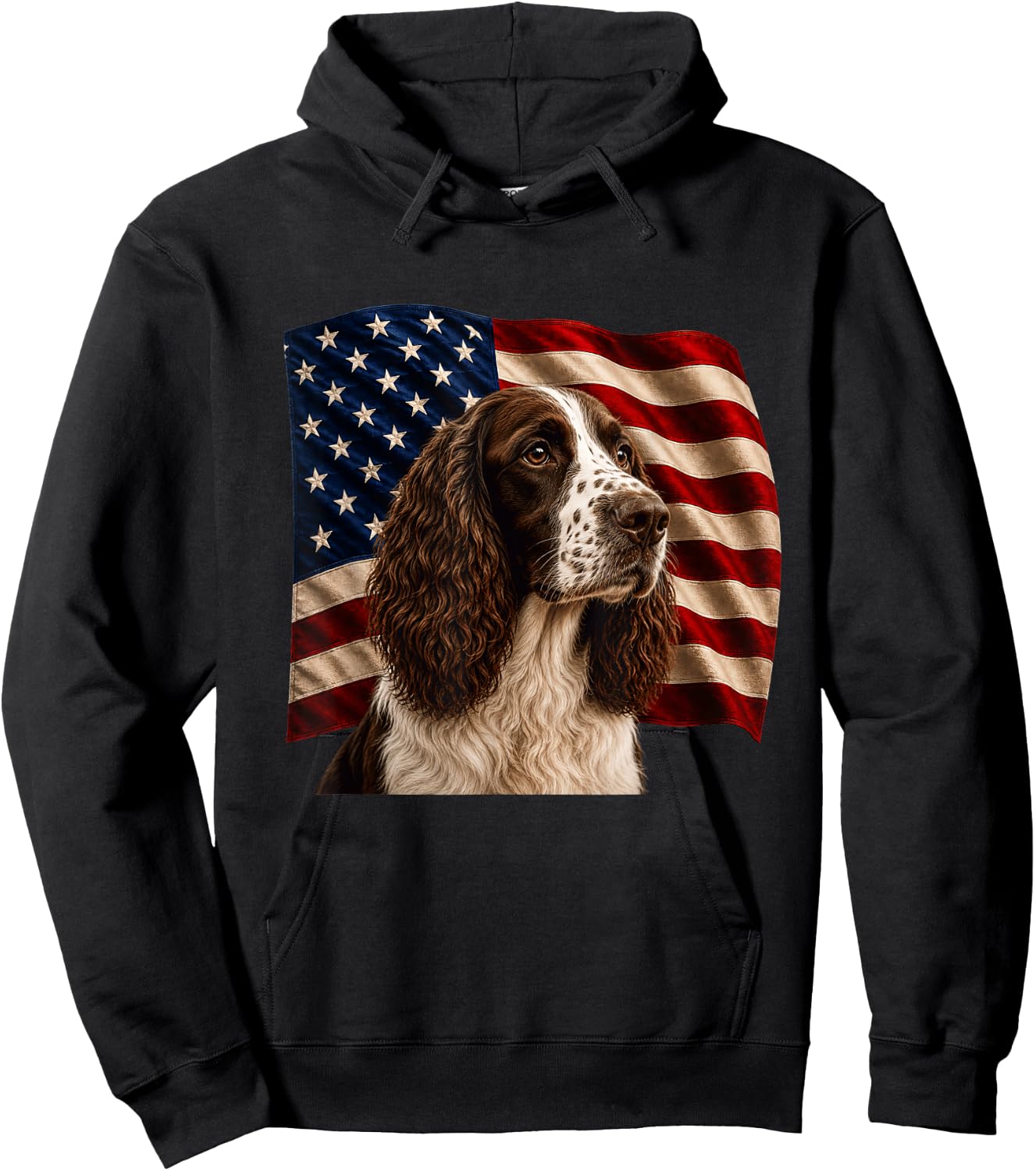 English Springer Spaniel Patriotic 4th July USA Flag Spaniel Hoodie - Hoodie | Black