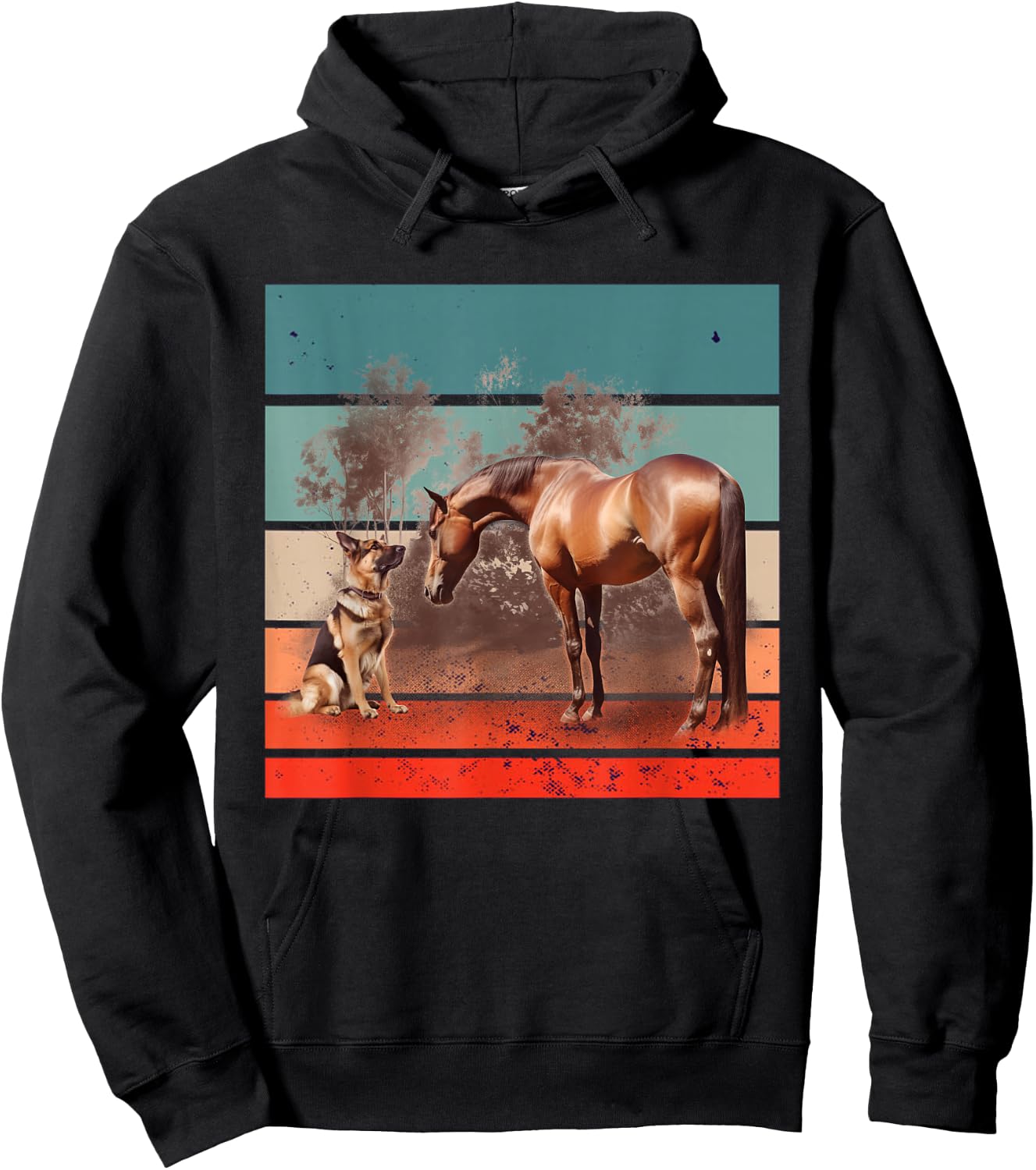 German Shepherd horse dog animal interaction nature friendly Hoodie - Hoodie | Black