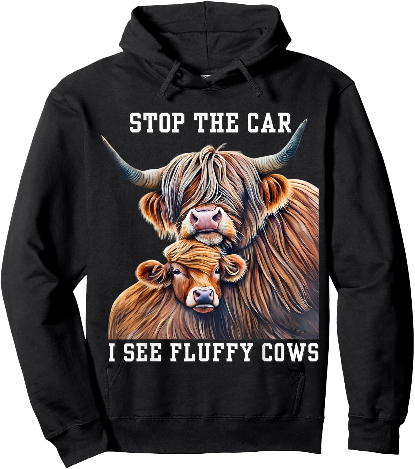 Stop the Car I See a Fluffy Cow Breeder Girl who Loves Cows Hoodie - Hoodie | Black