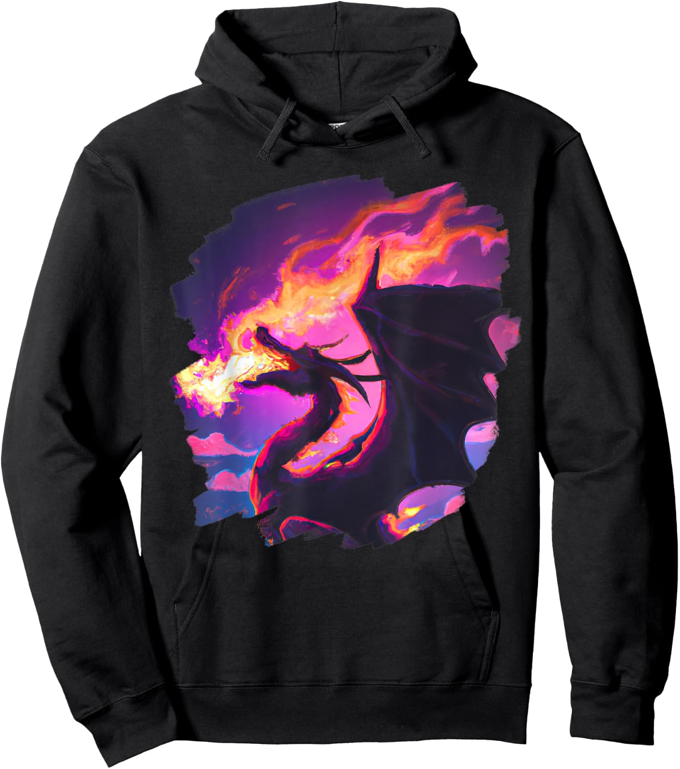 Cool Artistic Dragon Breathing Fire Magic Mythical Dragons Hoodie - Hoodie | Black