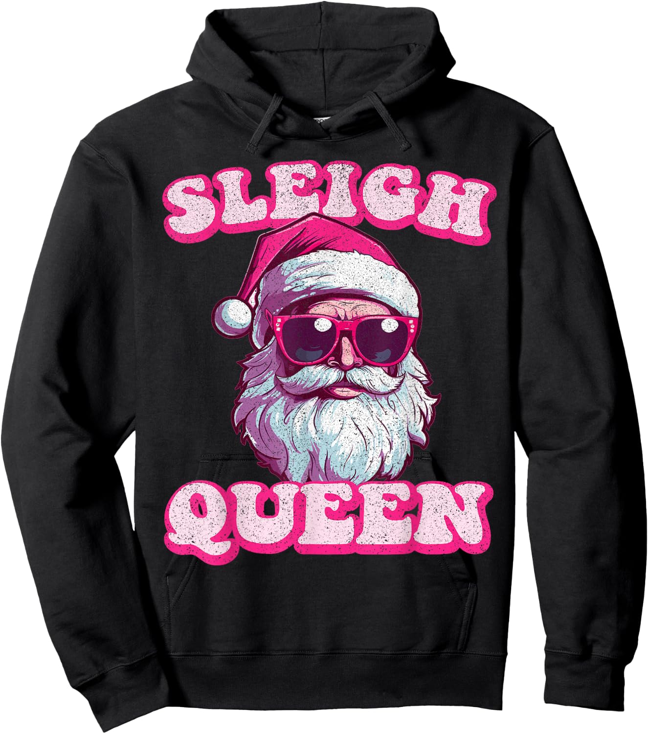 Groovy Retro Christmas Funny Pink Santa Sleigh Queen Hoodie - Hoodie | Black