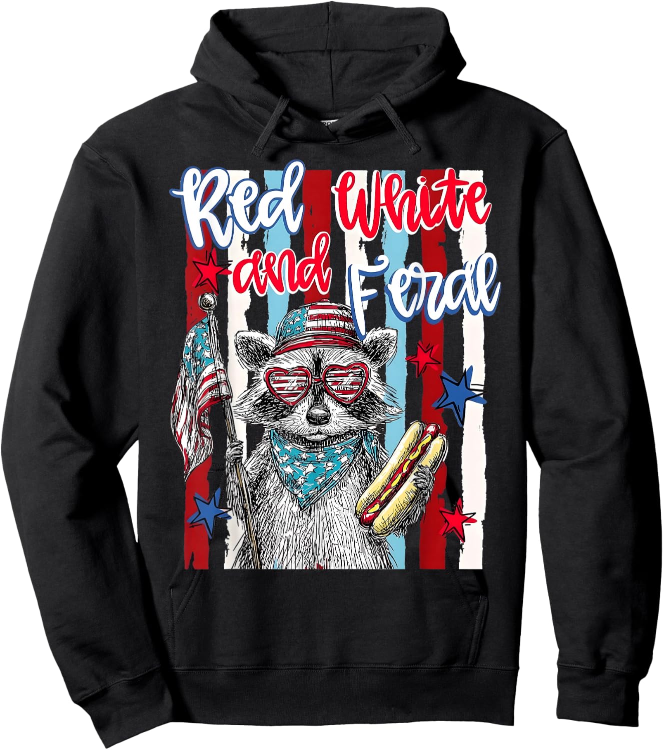 4th of July Red White and Feral Raccoon Men Women Kid Hoodie - Hoodie | Black