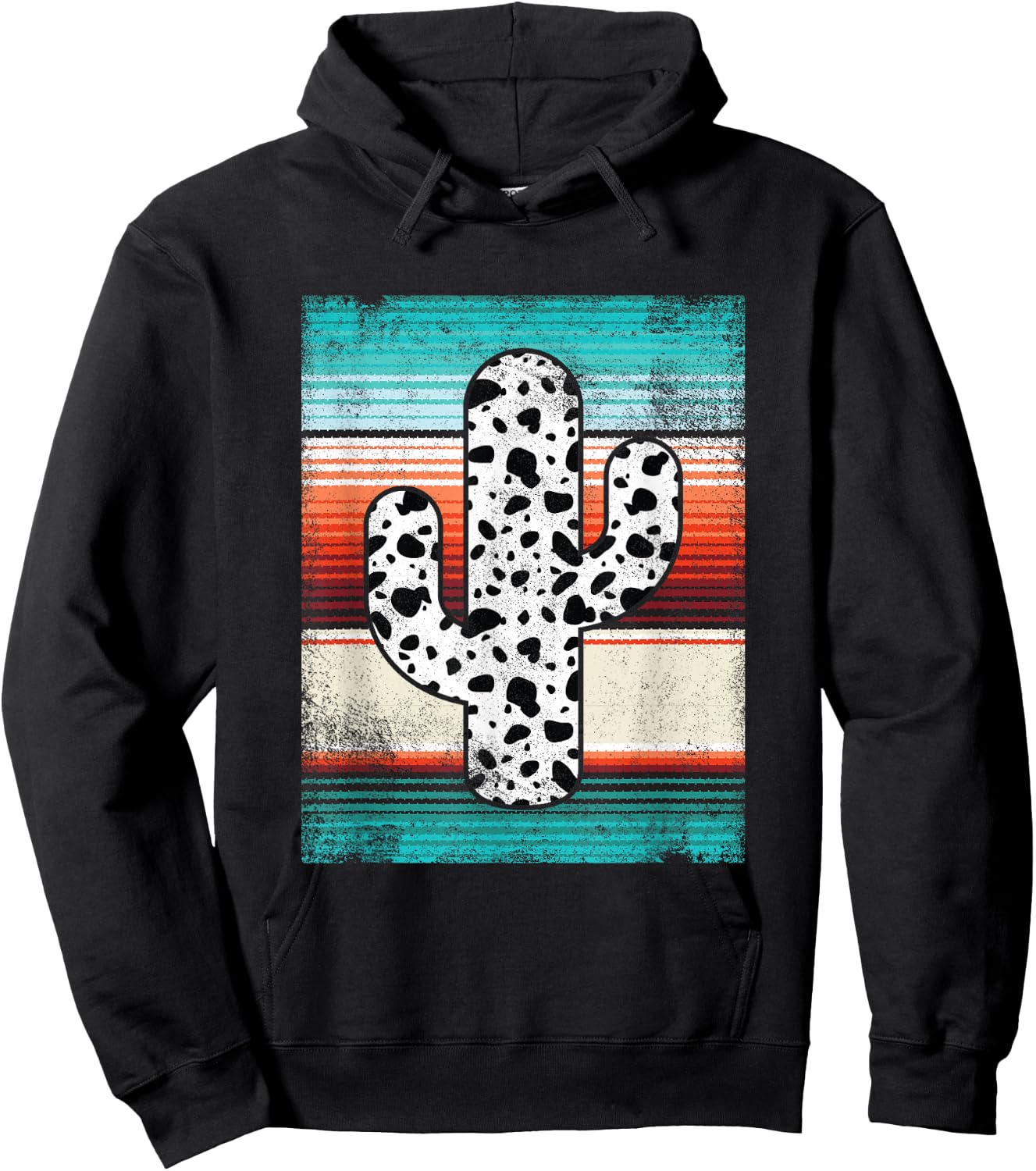 Funny Western Cactus Leopard Cheetah Print Turquoise Serape Hoodie - Hoodie | Black